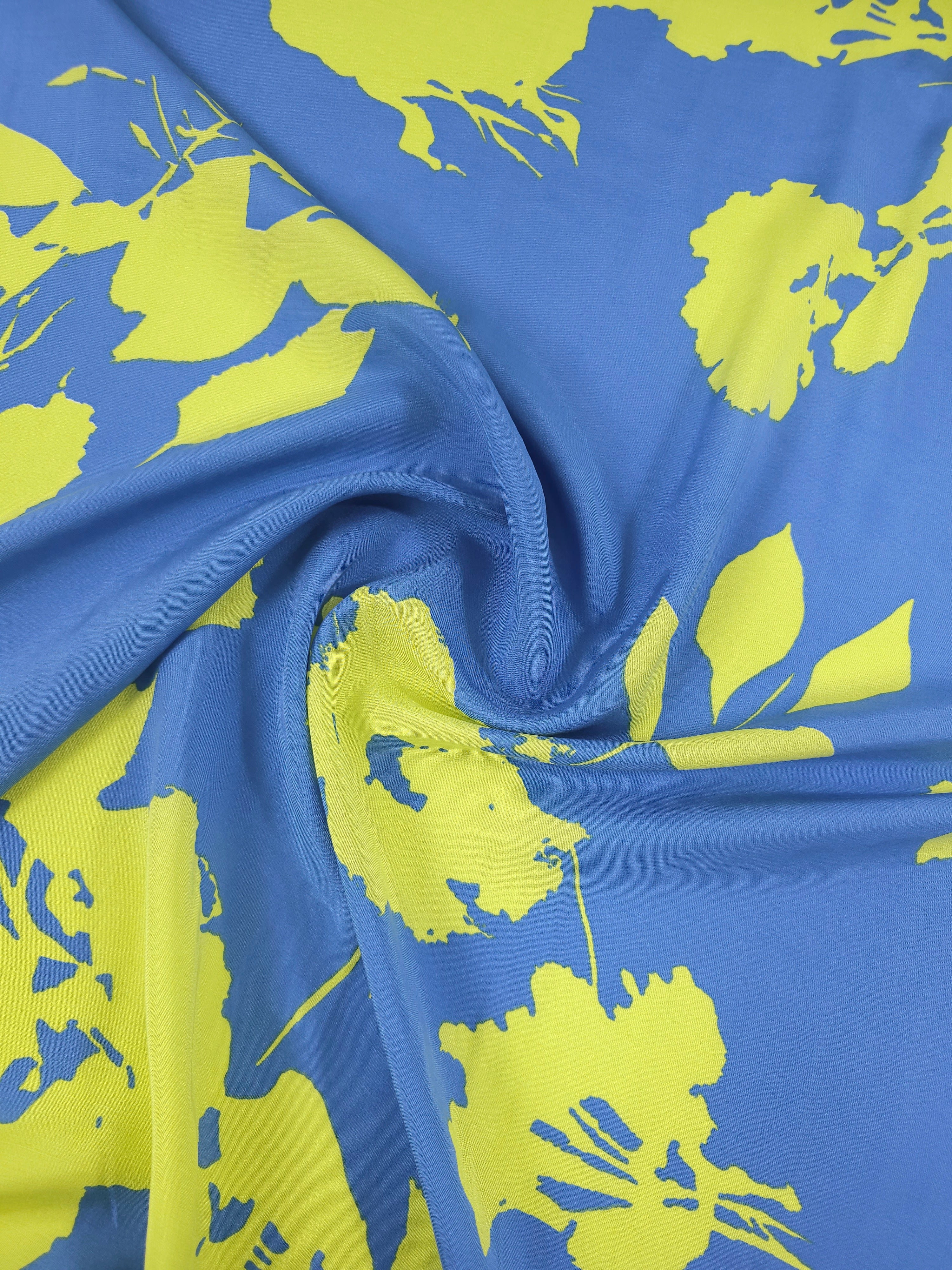 Lime/Blue Petal Flower Sketch Viscose