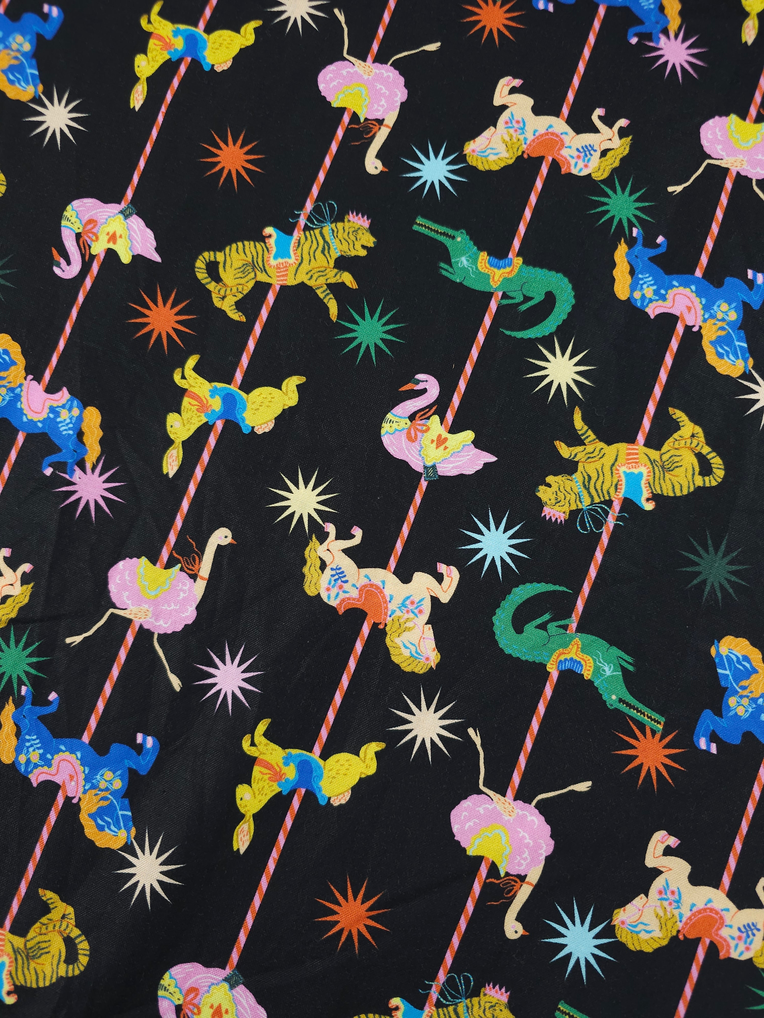 Black Carousel Animal Ride 100% Cotton