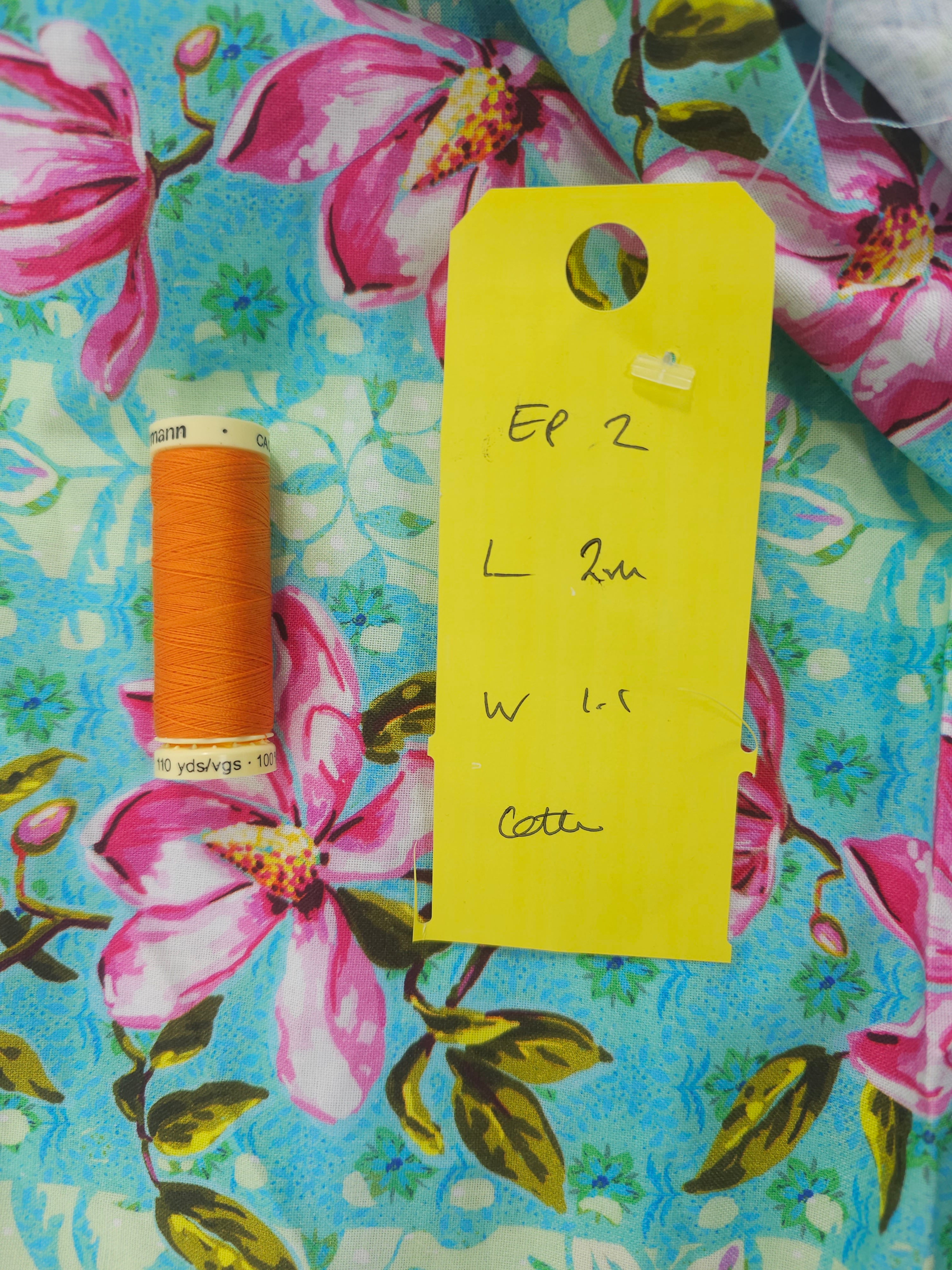 Blue flower stripe Cotton- 2m piece