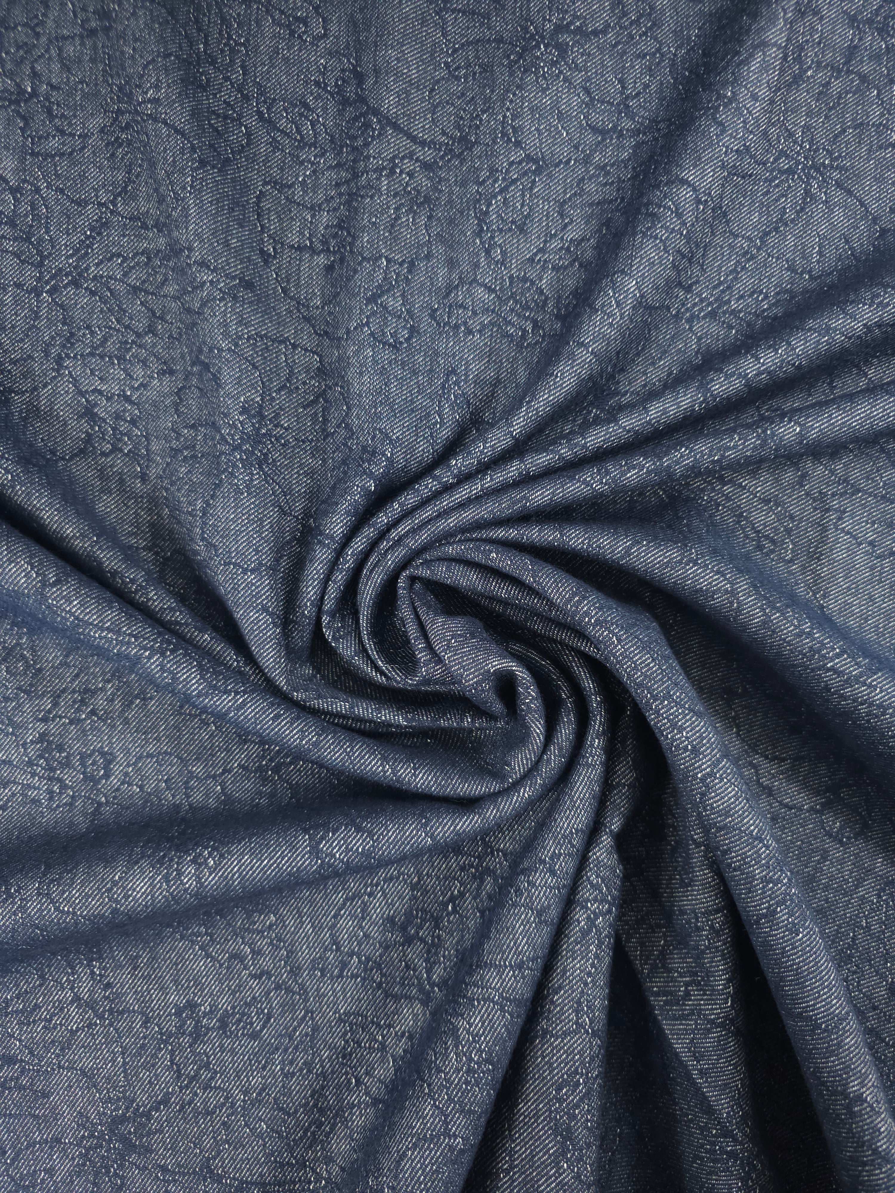 Midnight Blue Floral Jacquard Dressmaking Denim