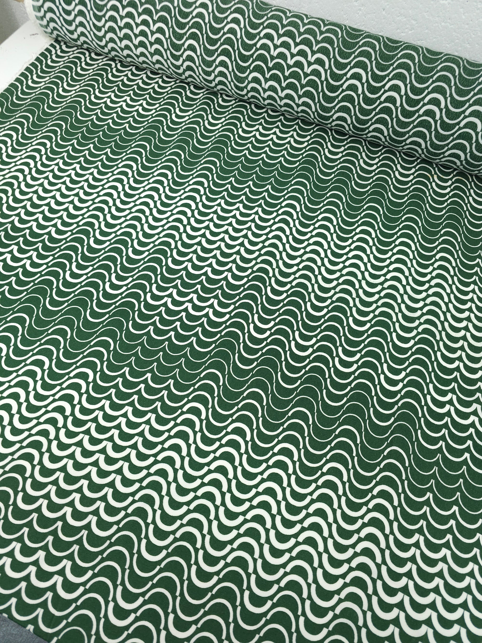 Green Abstract Curve Viscose Crepe