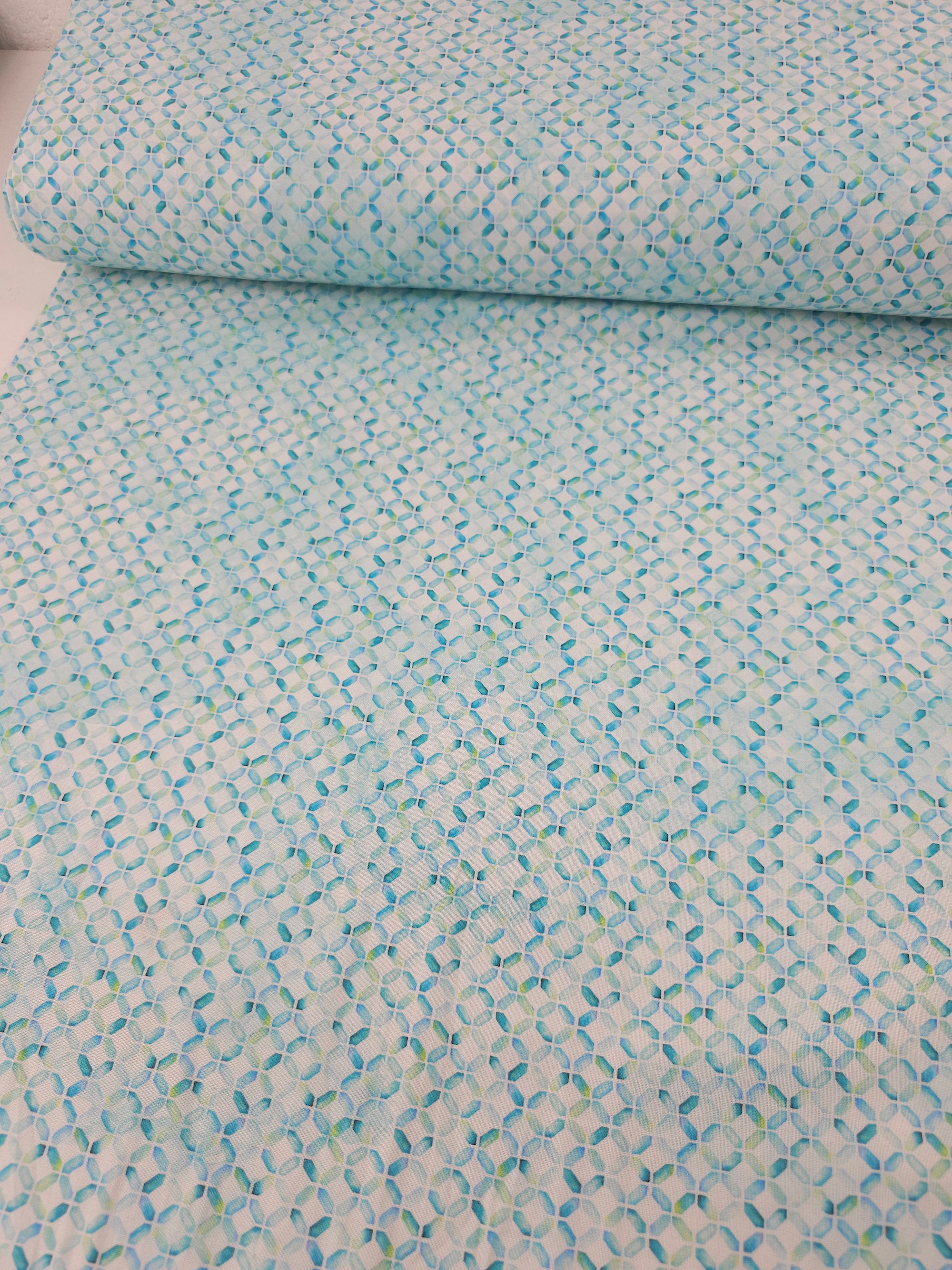 Light Blue/Green Abstract Diamond 100% Cotton