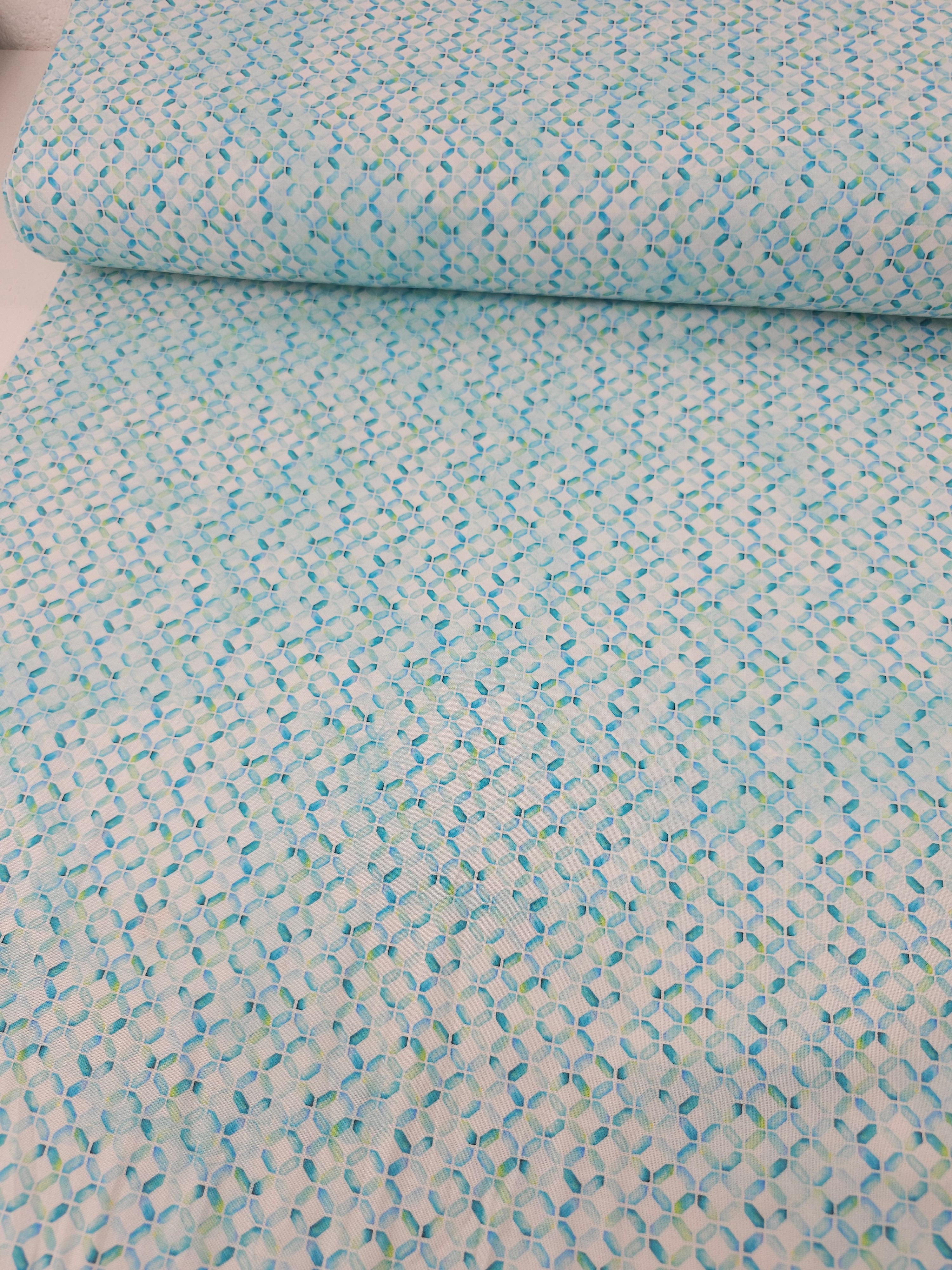 Light Blue/Green Abstract Diamond 100% Cotton