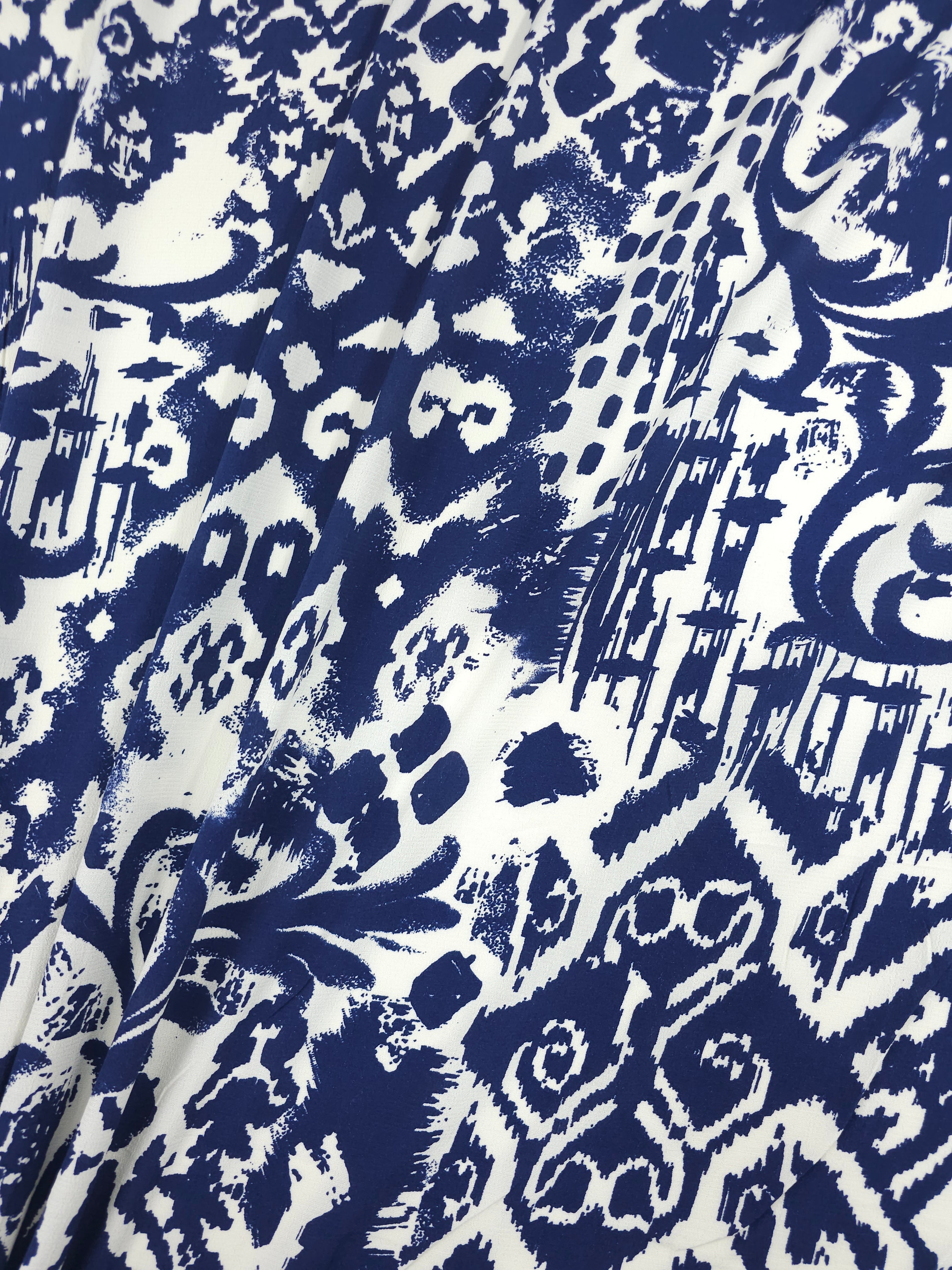 Navy/Off-White Tapestry Damask Viscose Crepe