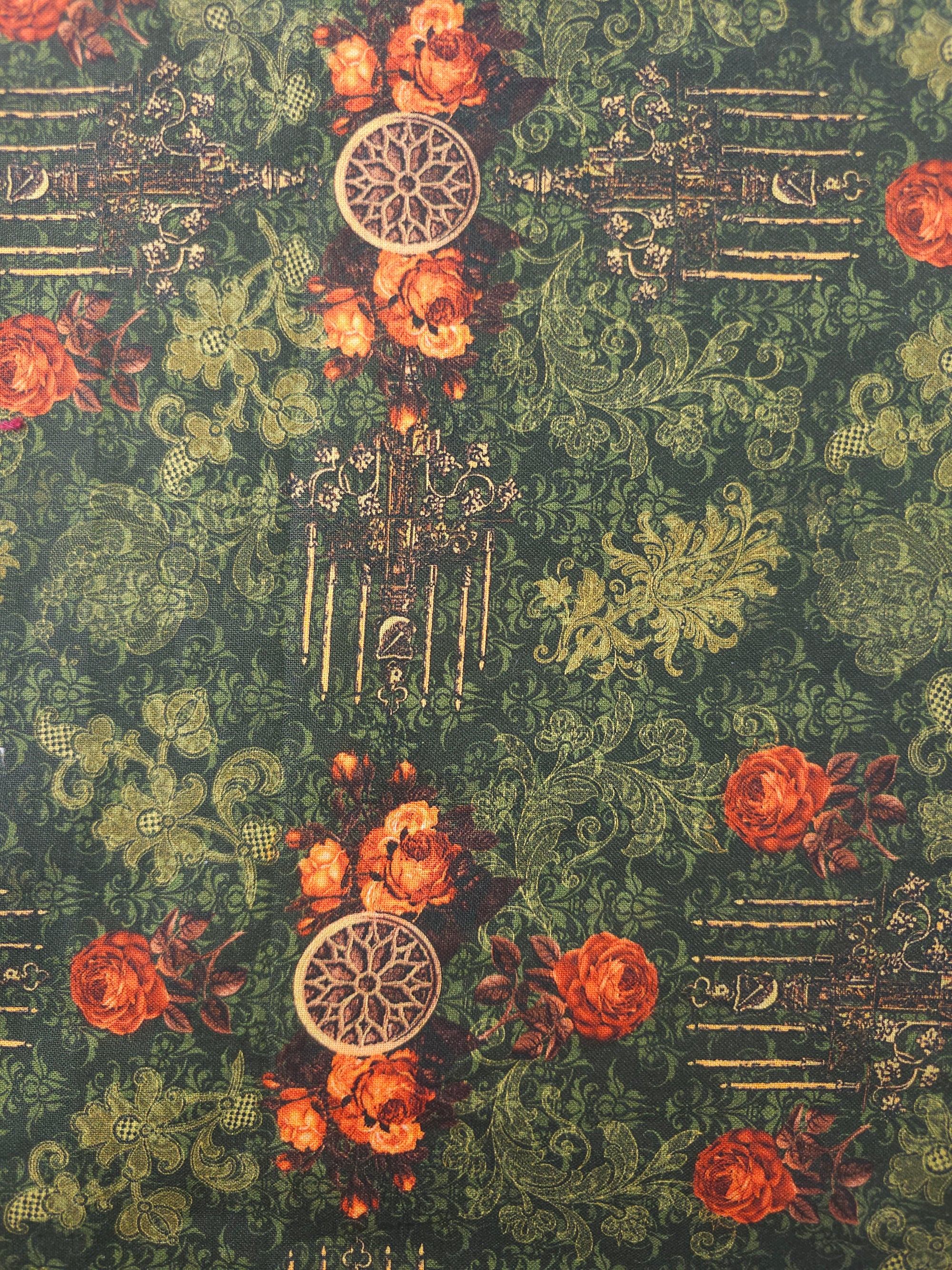 Green rose candlestick Cotton- 1m