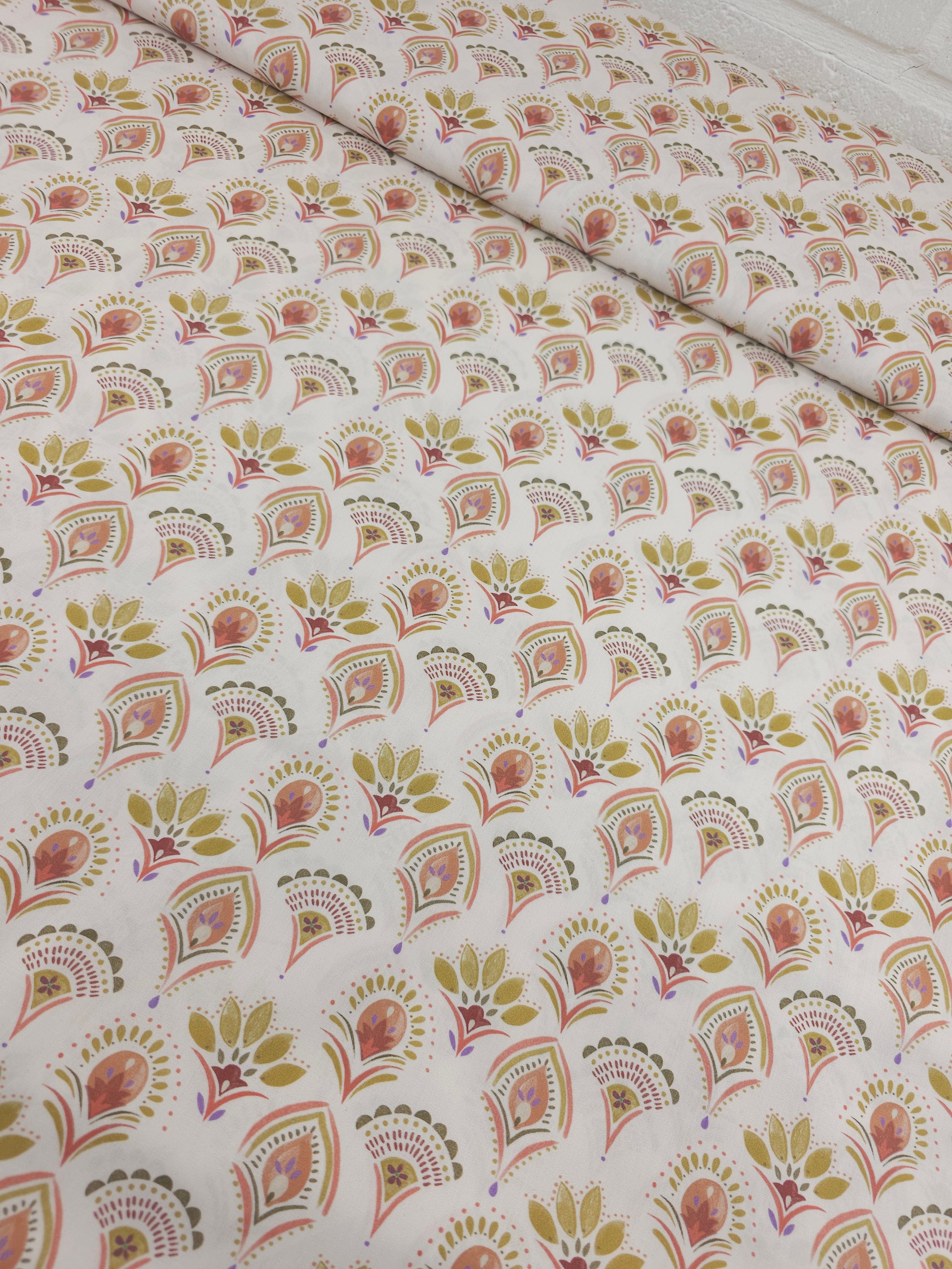 Ivory Abstract Petal Scallop 100% Cotton 57"