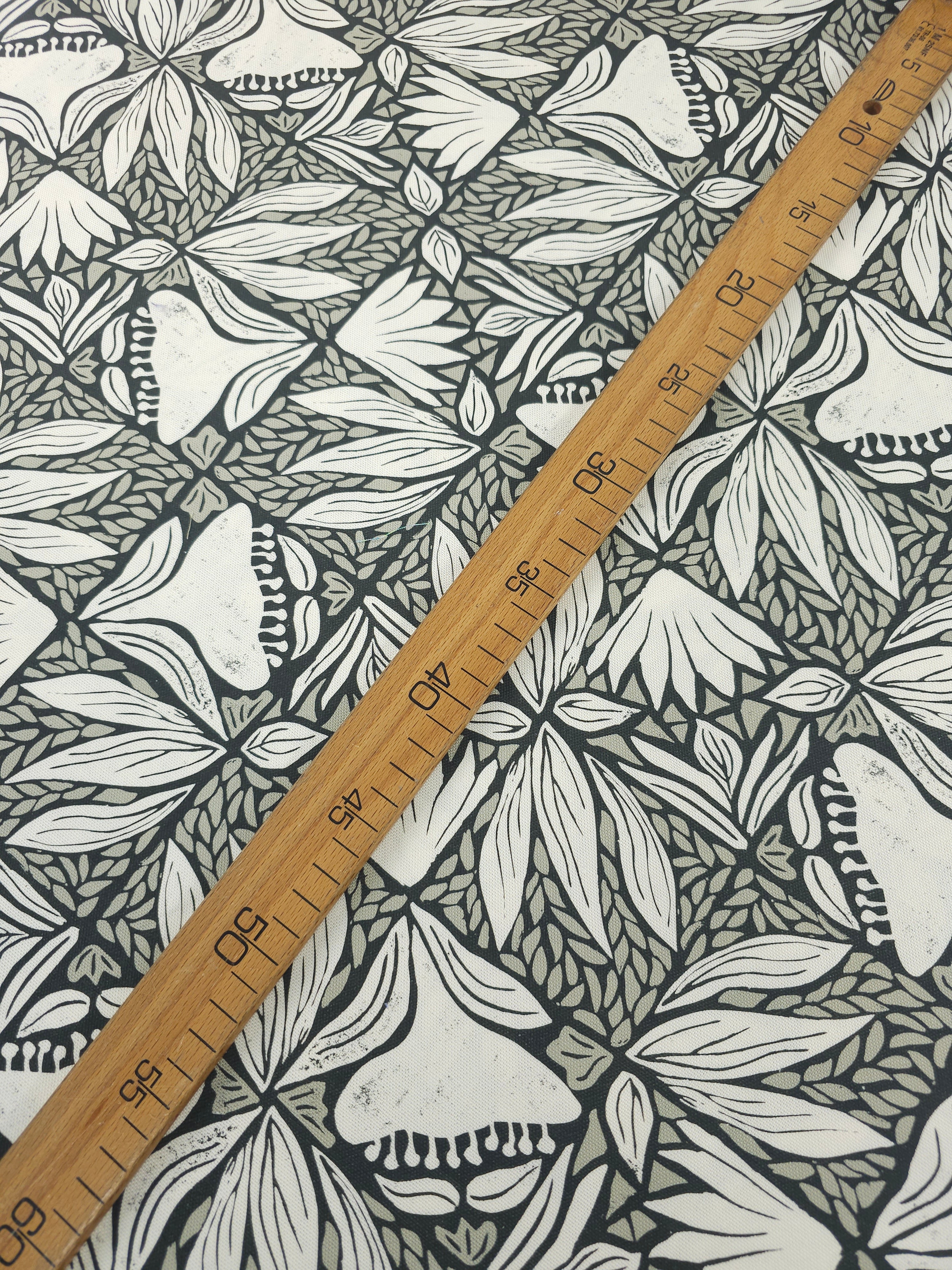 Grey/Ivory Floral Window Canvas Cotton *DEFECT*