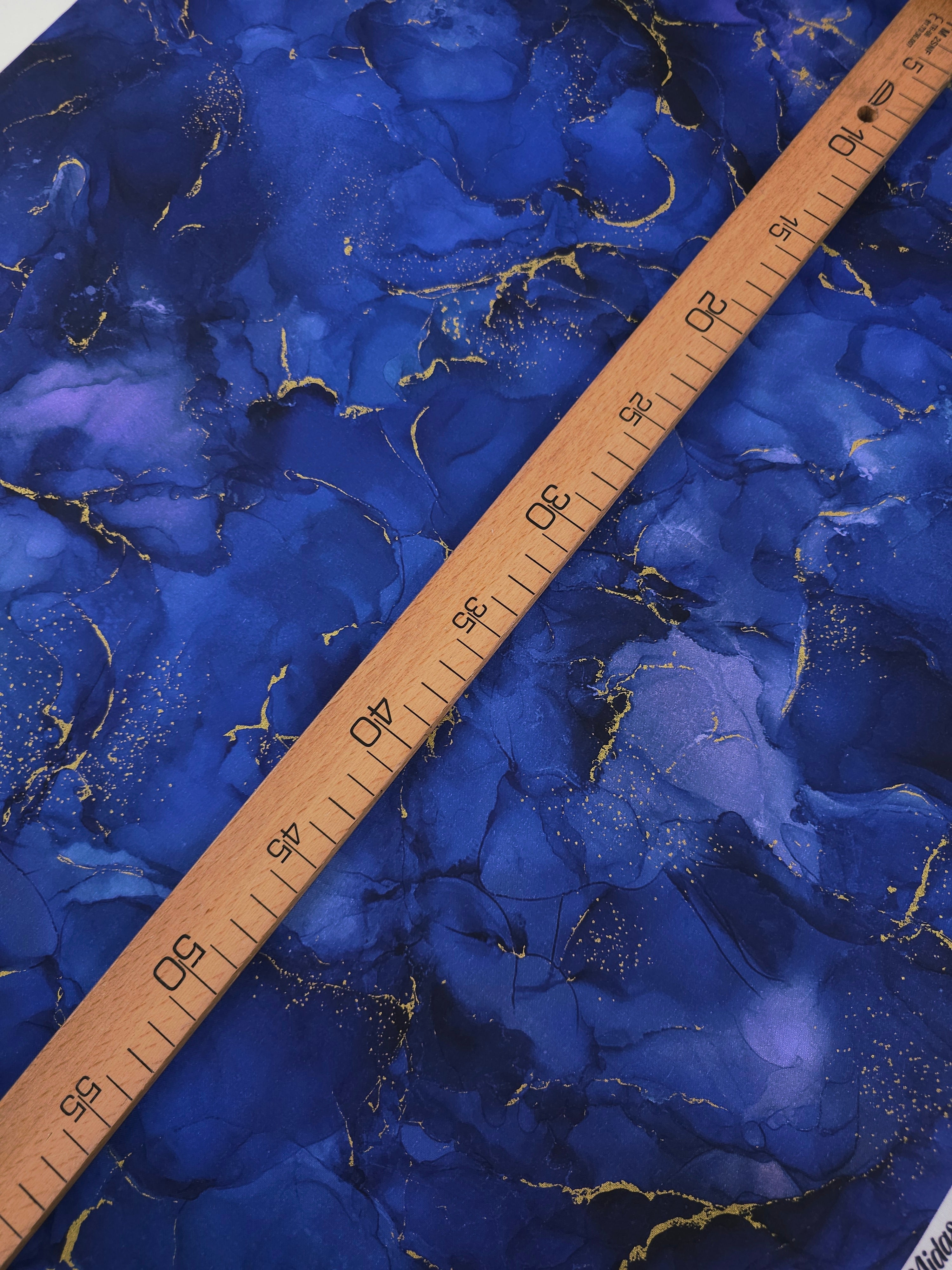 Ink Blue/Gold Marble 100% Cotton