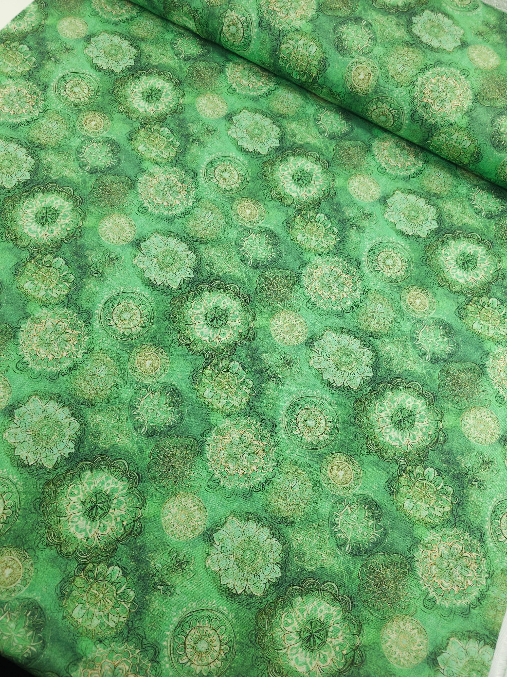 Light Green Spiral Mandala 100% Cotton 106" *EXTRA WIDE*
