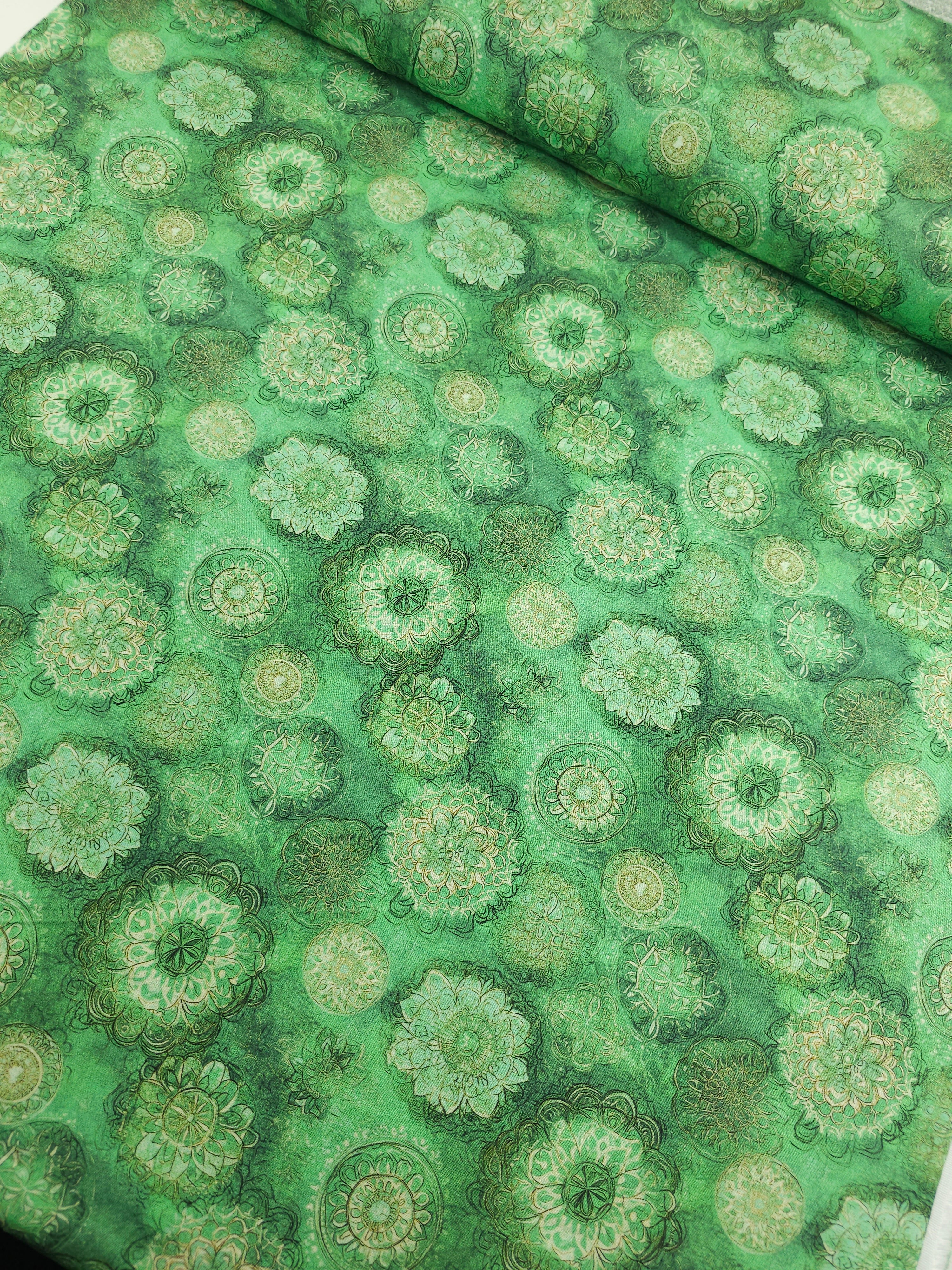 Light Grren Spiral Mandala 100% Cotton 106" *EXTRA WIDE*