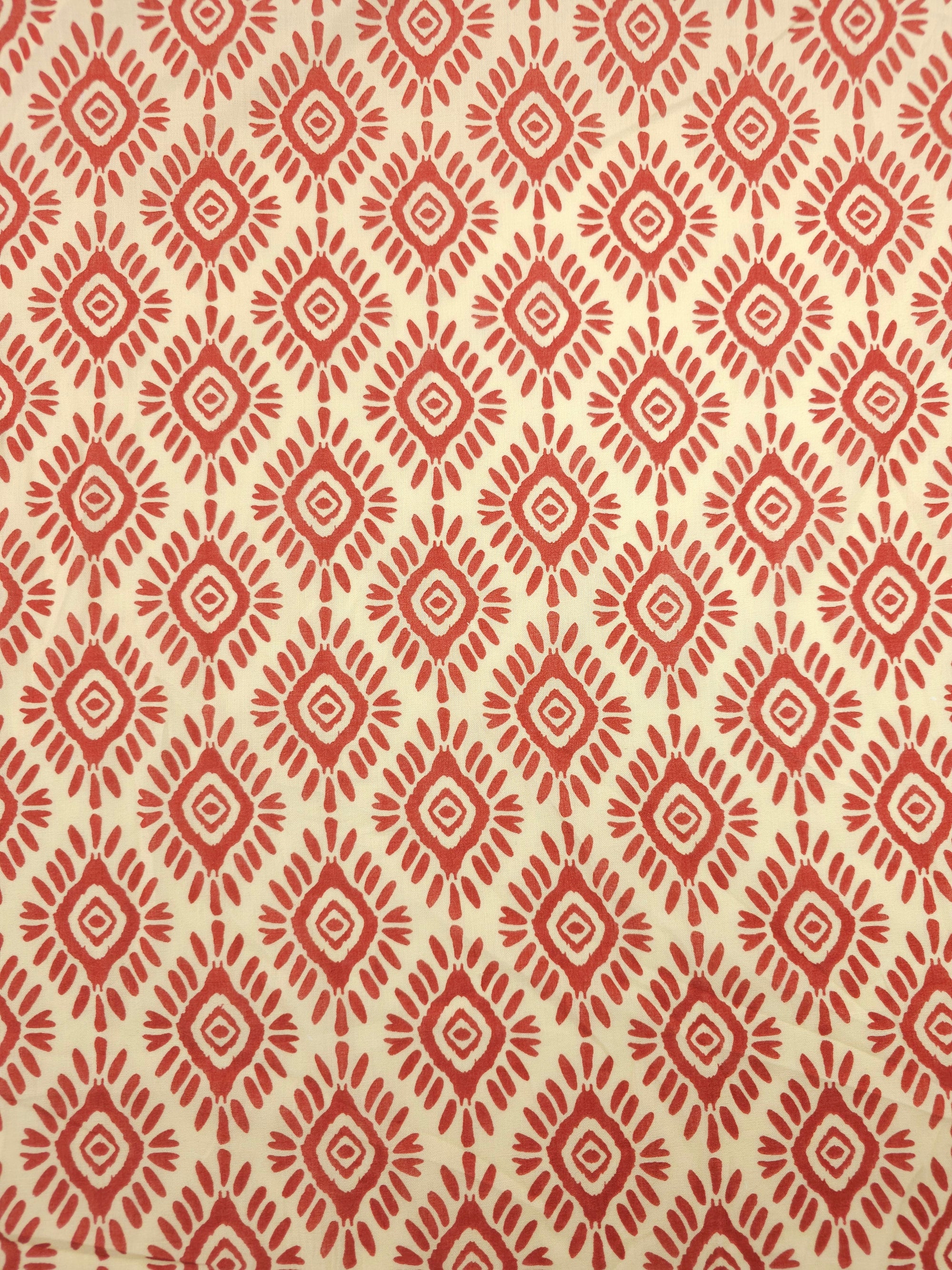 Rustic Red/Yellow Damask Motif Cotton Voile