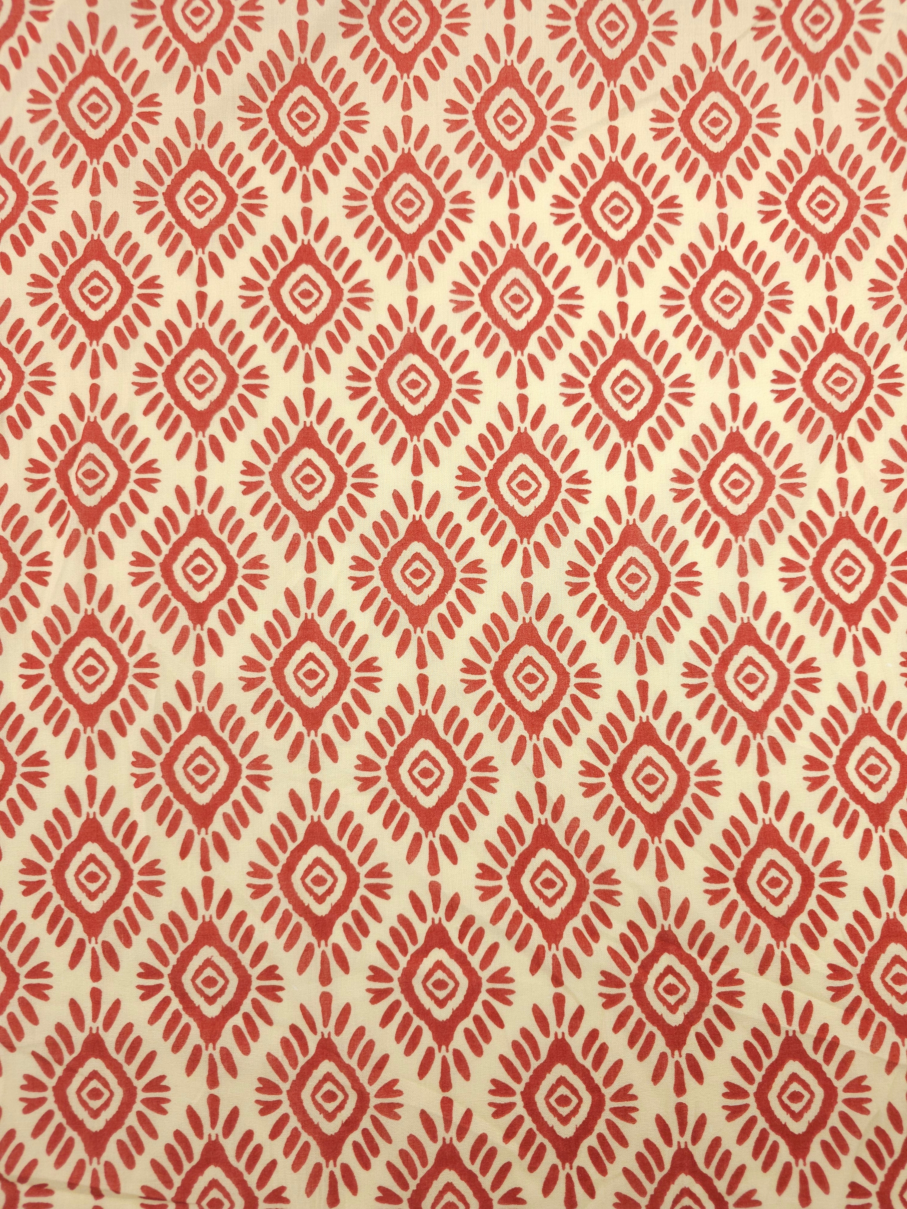 Rustic Red/Yellow Damask Motif Cotton Voile