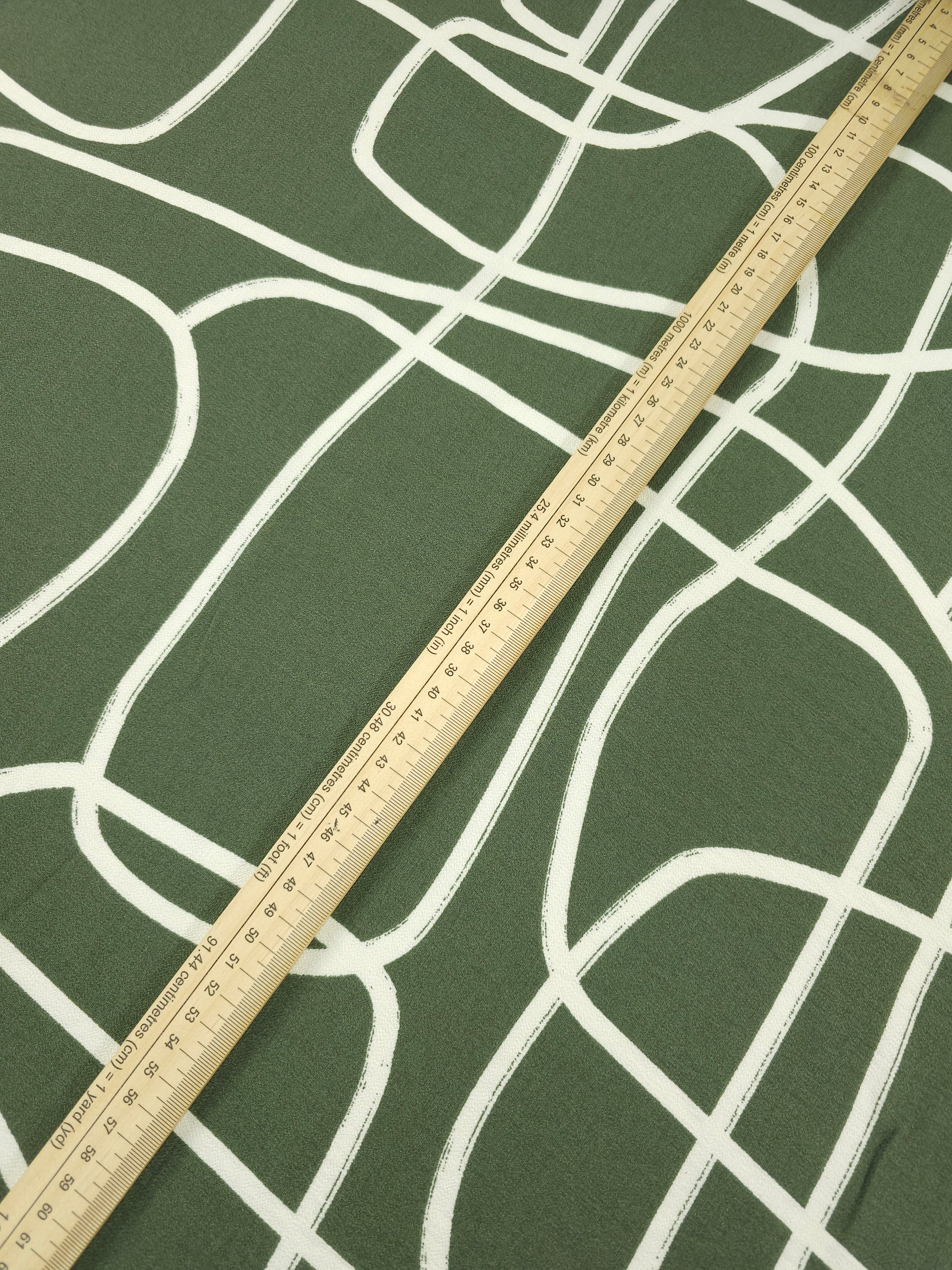 Deep Sage Intertwined Lines Viscose Crepe