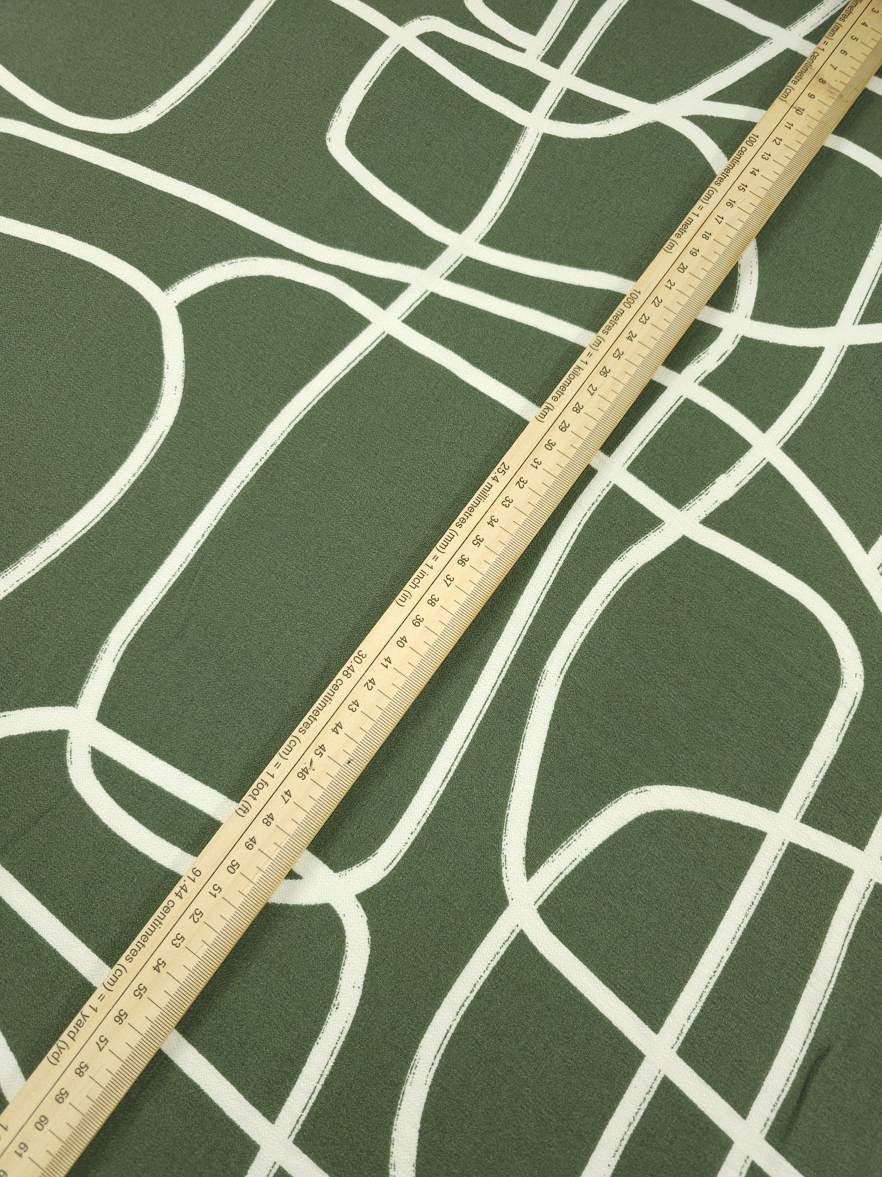 Deep Sage Intertwined Lines Viscose Crepe