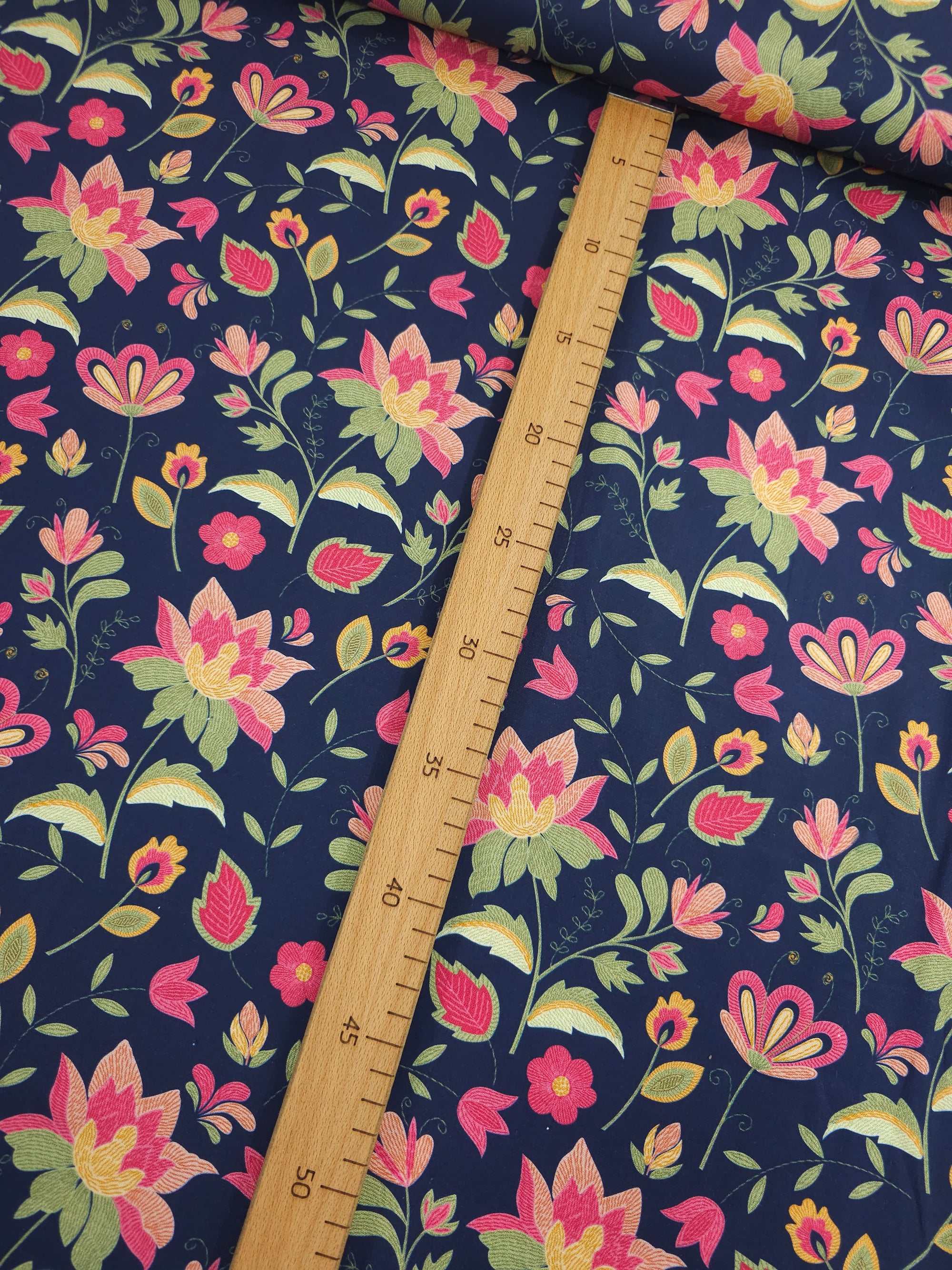 Navy Embroidery Look Floral Cotton Viscose *THE CRAFTY PIE*