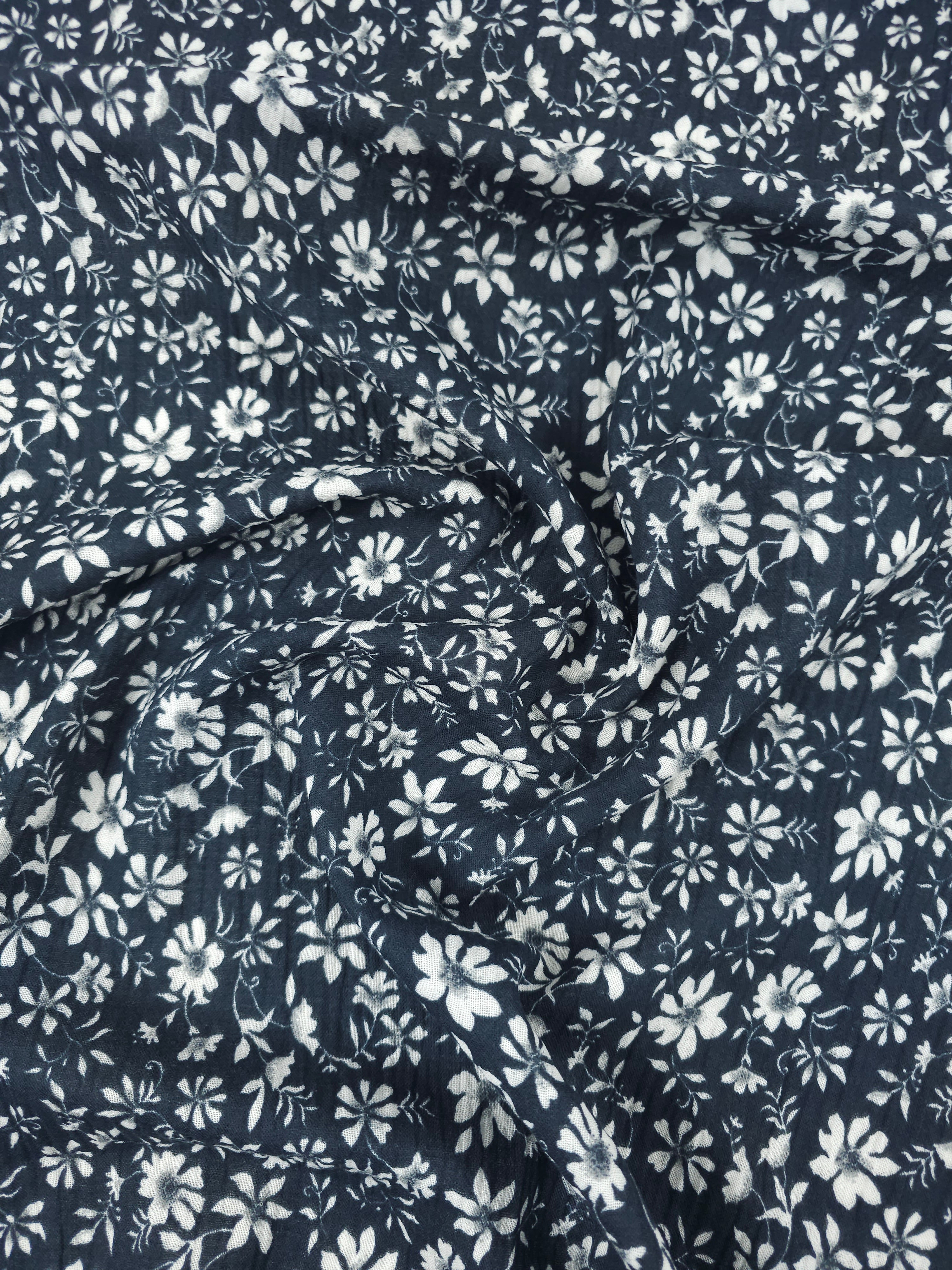Charcoal Grey Floral Double Gauze