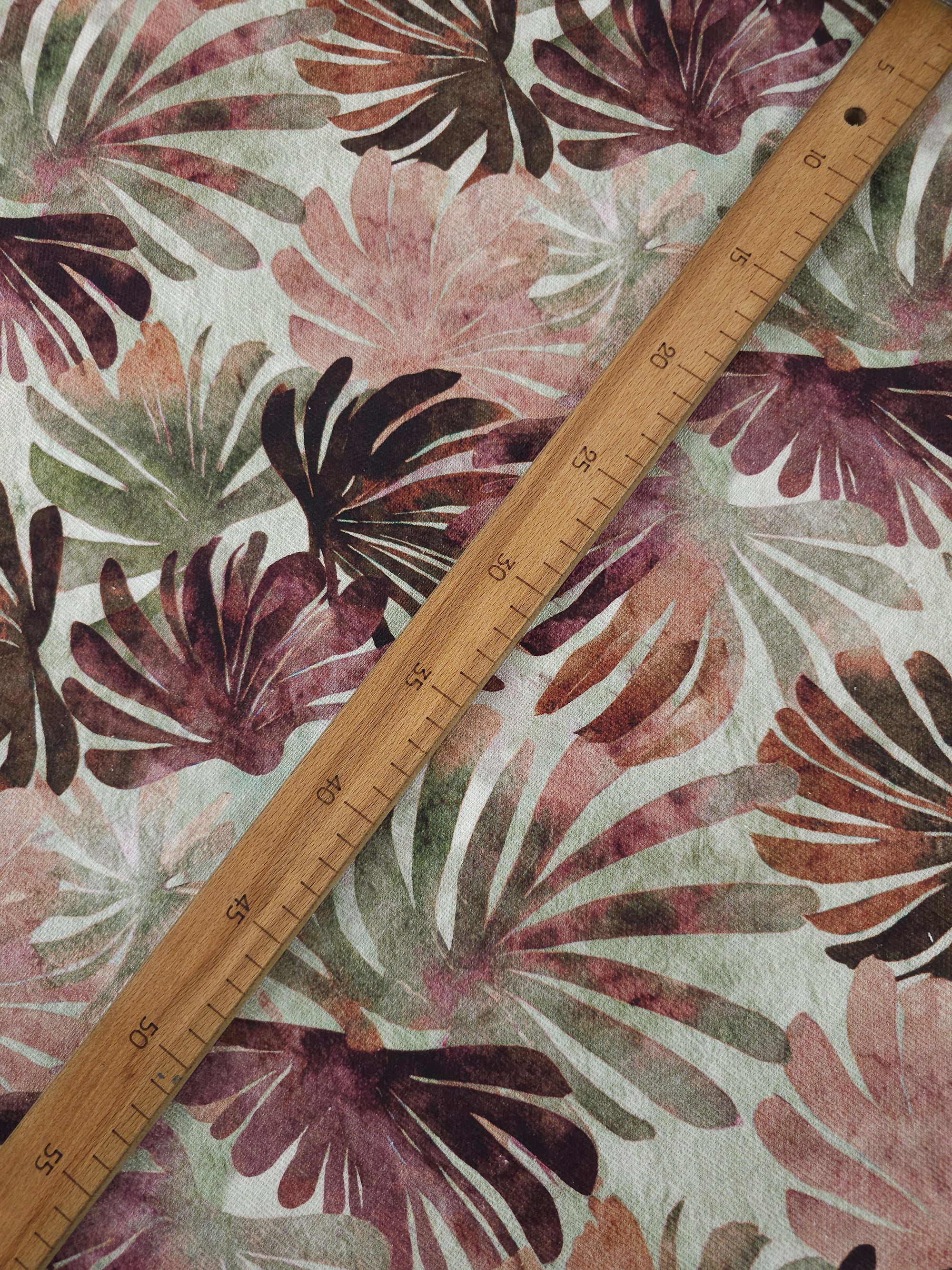 Deep Watercolour Mystique Leaves Lightweight Canvas Cotton