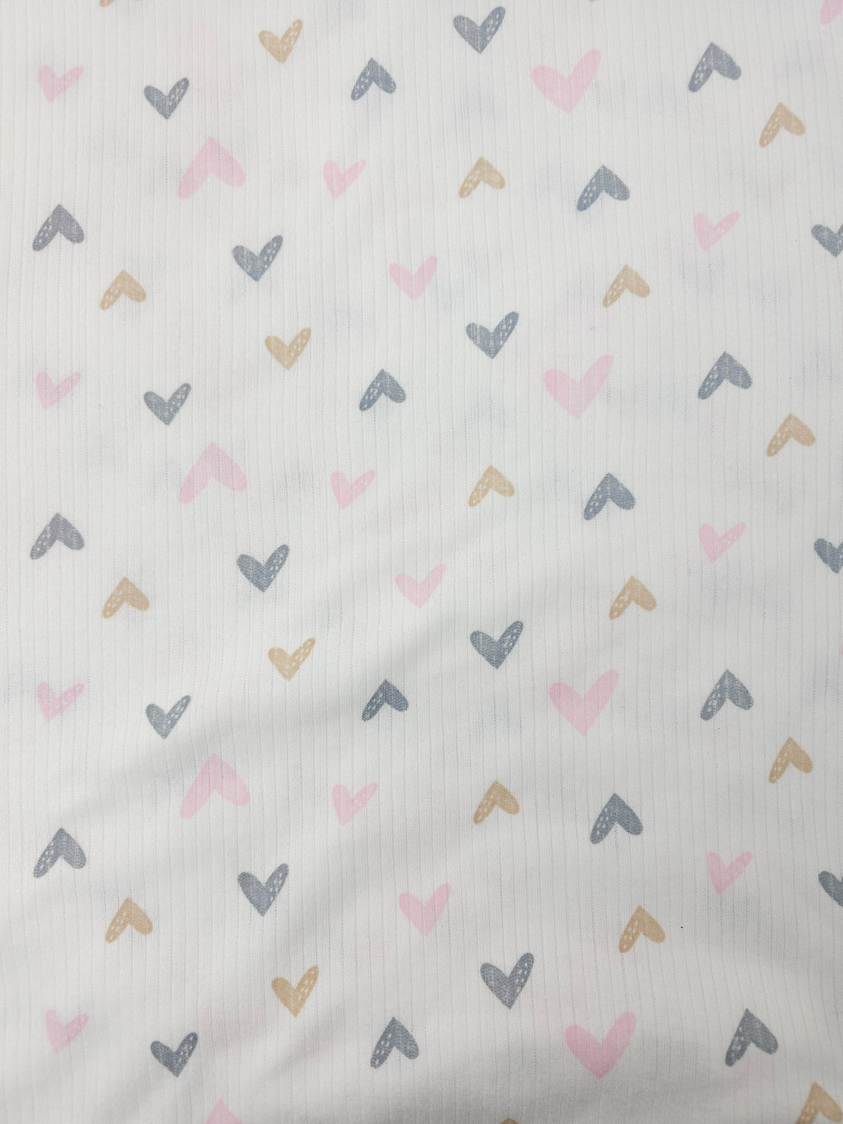 Pink and grey love heart Tubular Ribbing- 3m piece