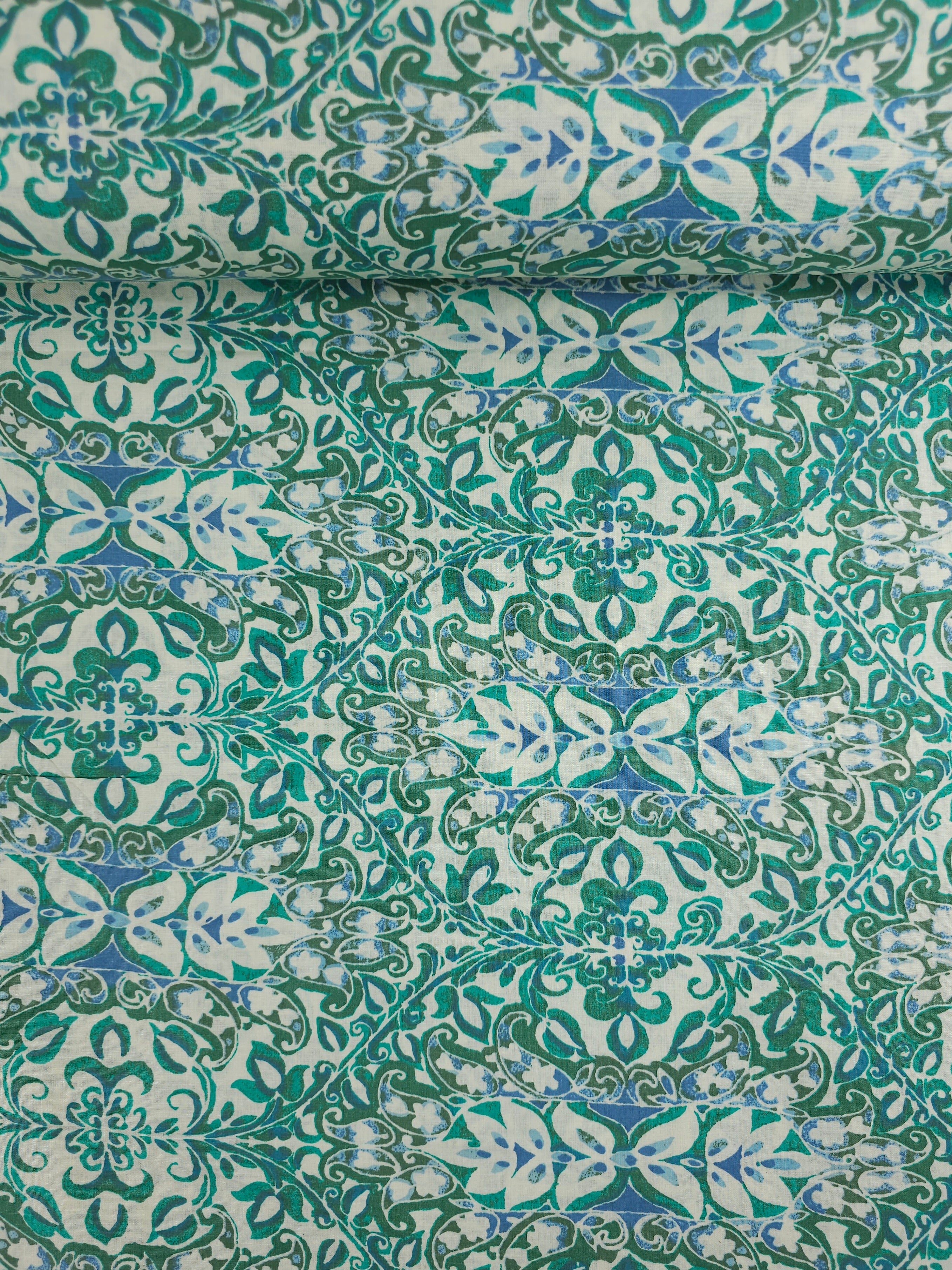 Green/Ivory Tapestry Damask 100% Cotton 102" *EXTRA WIDE*