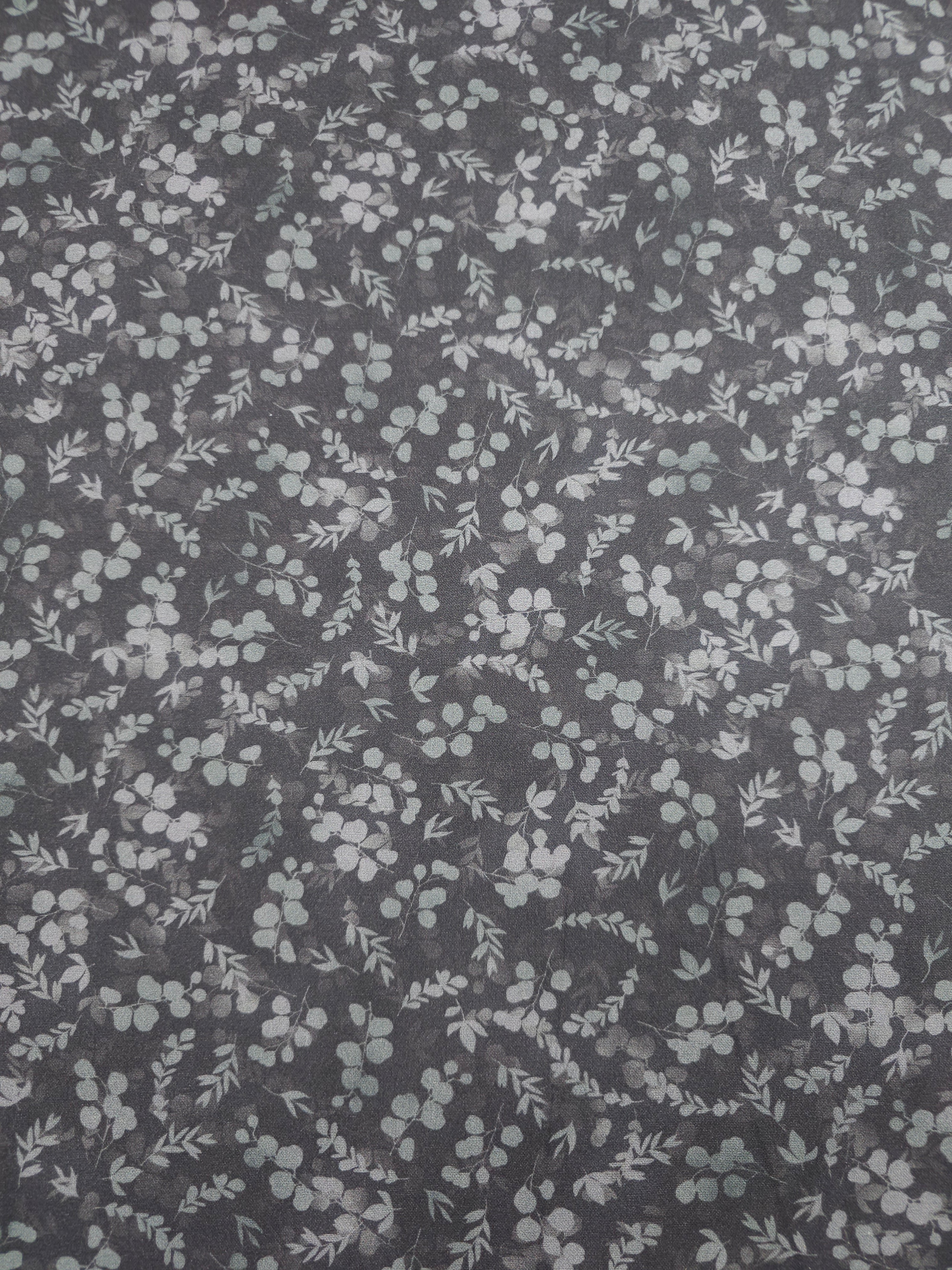 Pewter Grey Floating Leaf Stems 100% Cotton 106" - Robert Kaufman *EXTRA WIDE*
