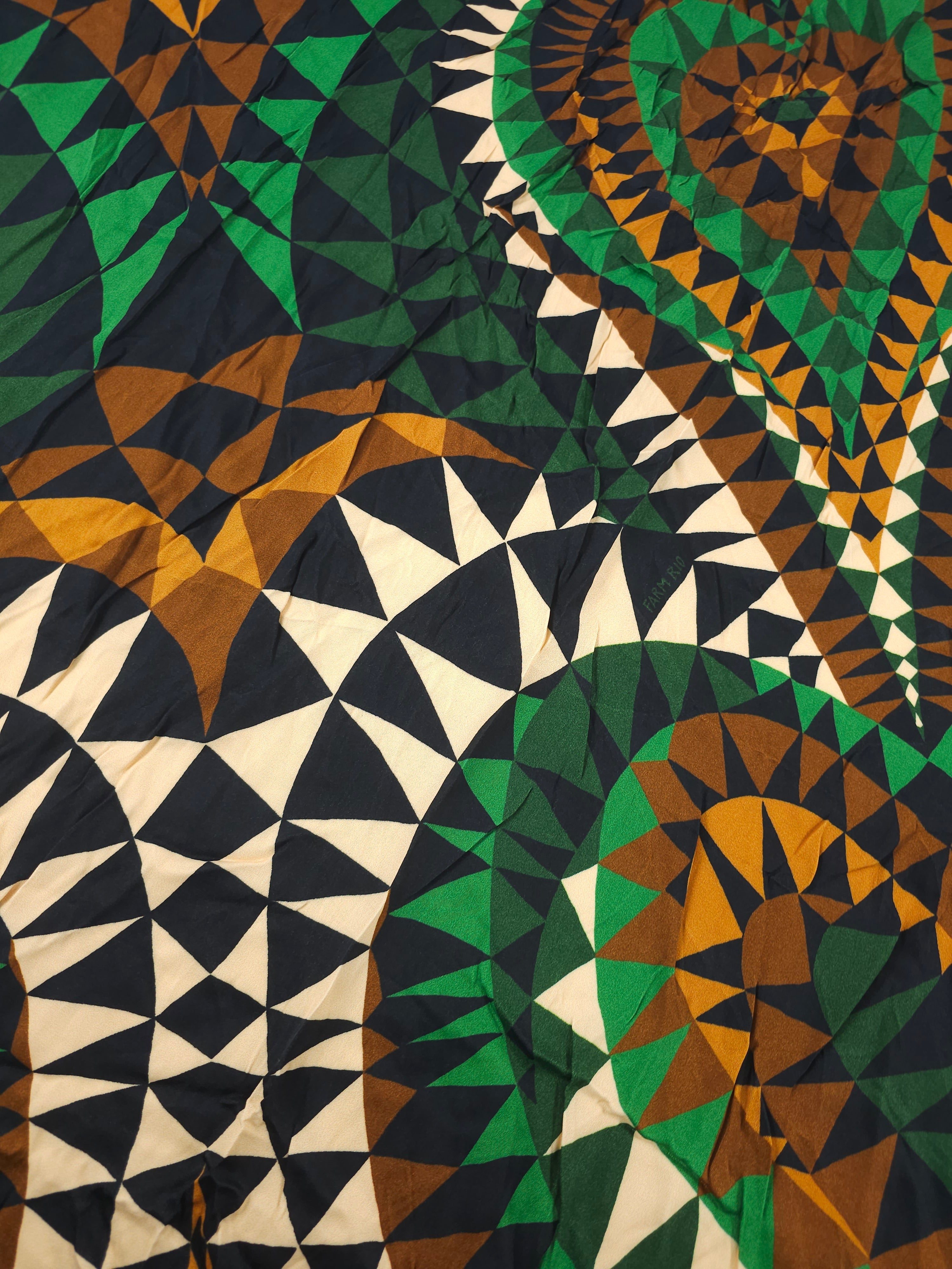 Green/Brown Geometric Heart Viscose Satin (Various Sizes) *Farm Rio*