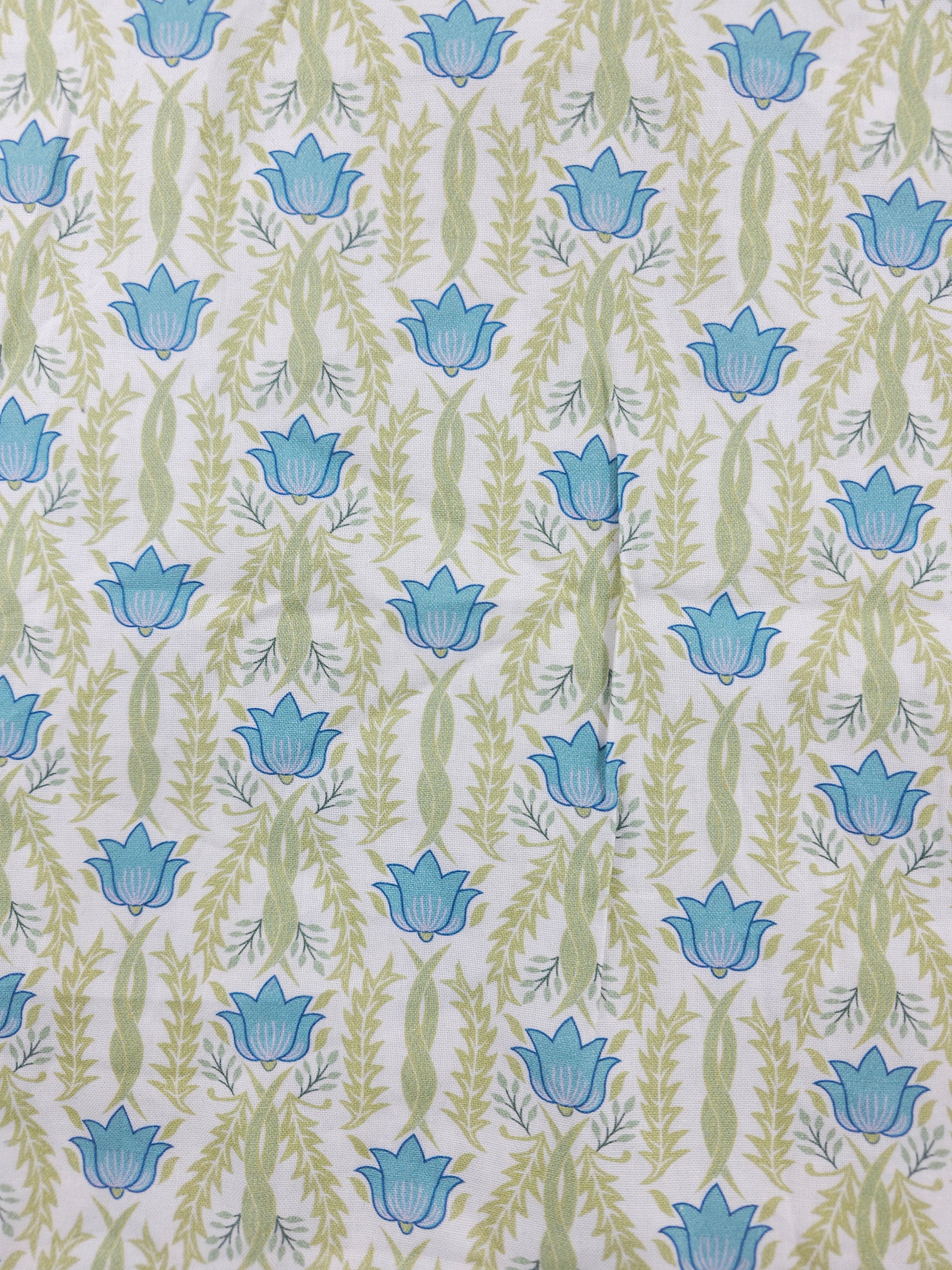 Light blue greent flower Cotton- 1.1m piece