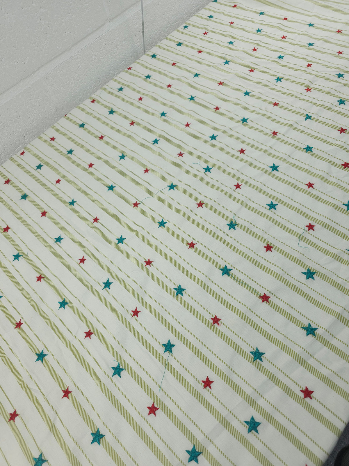 Green/Red Embroidered Star Stripe Flax Cotton