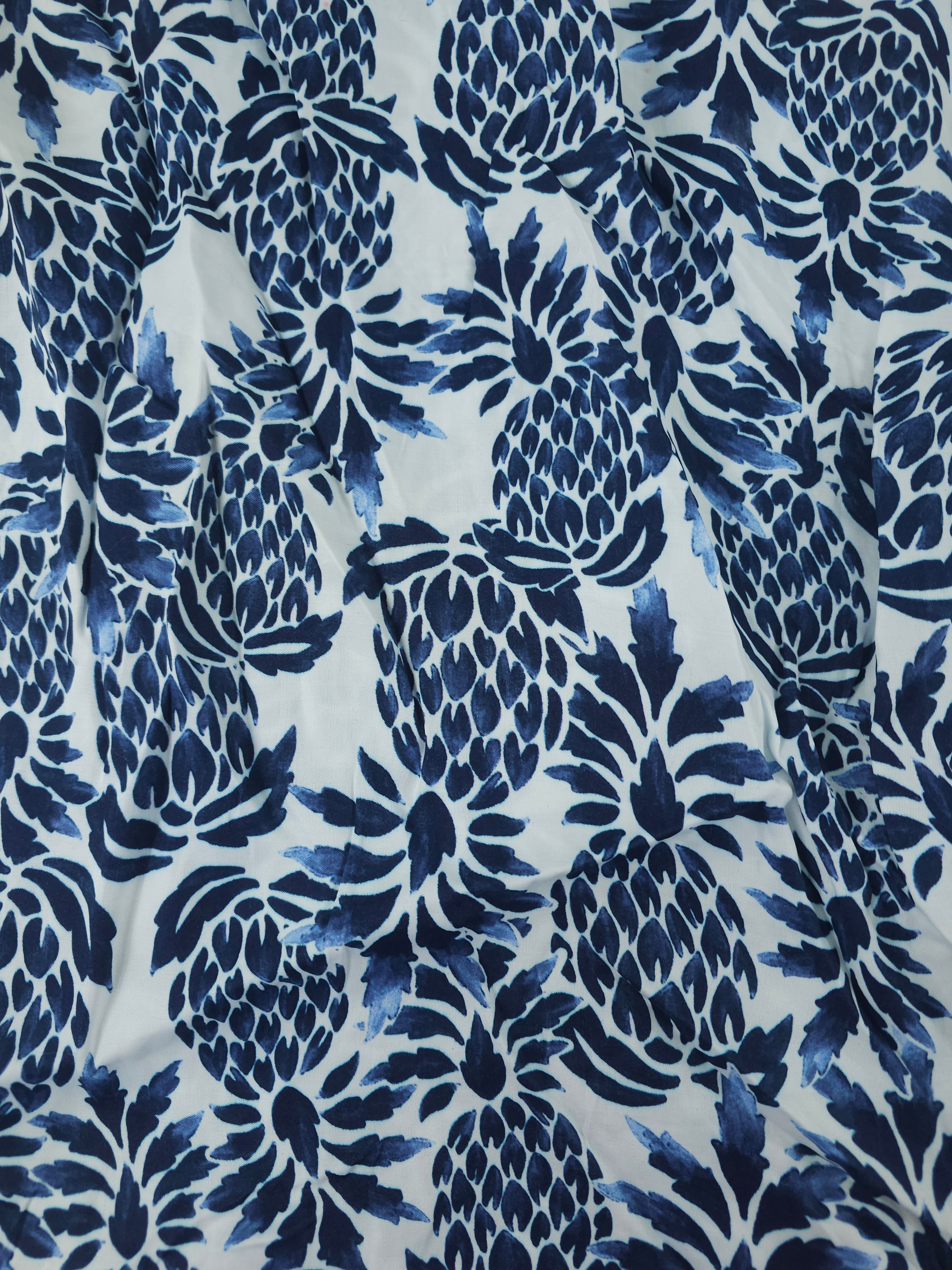 Blue pineapples Viscose sateen- 2.2m piece