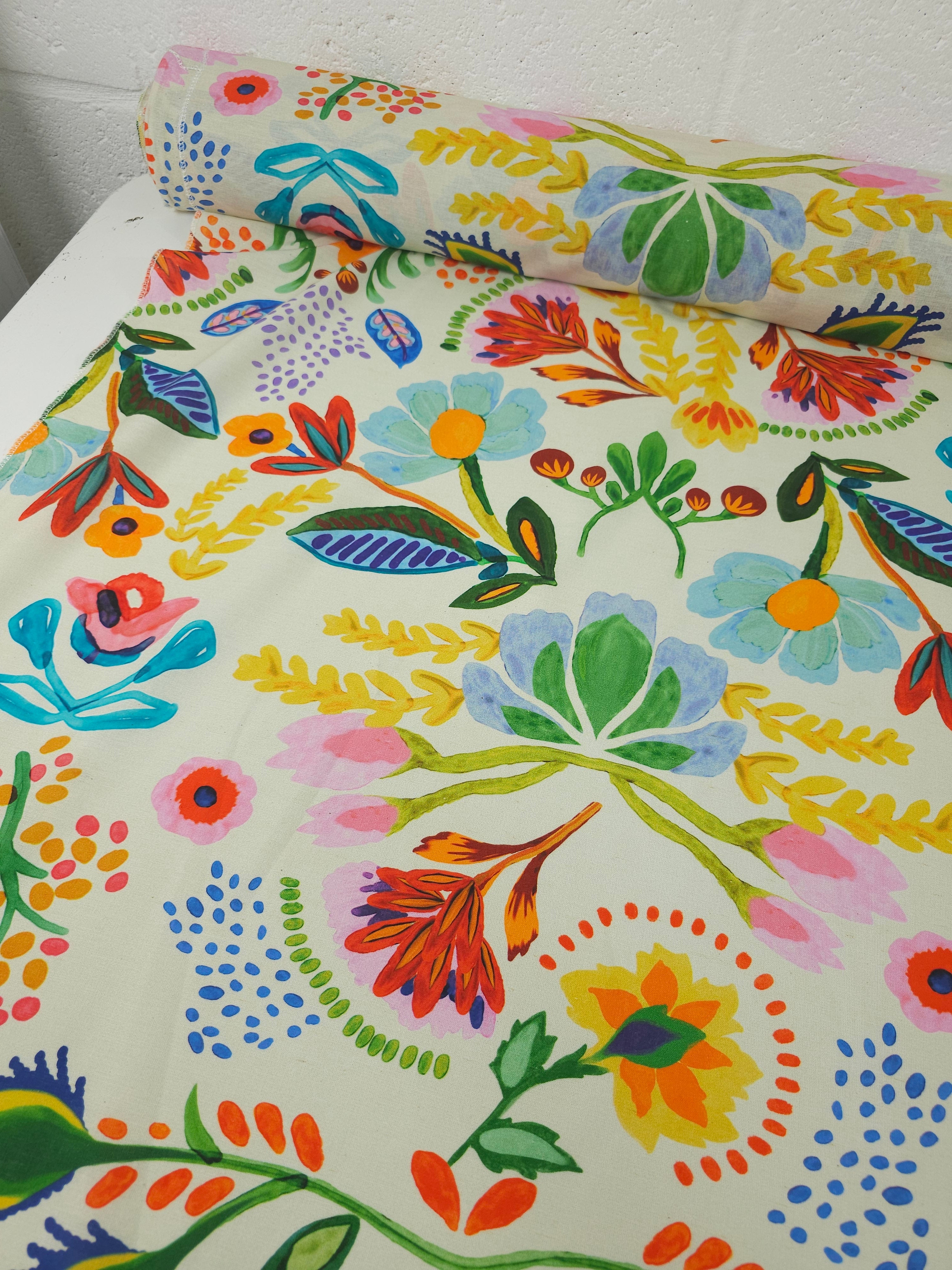 Abstract Watercolour Doodle Flower Cotton Linen