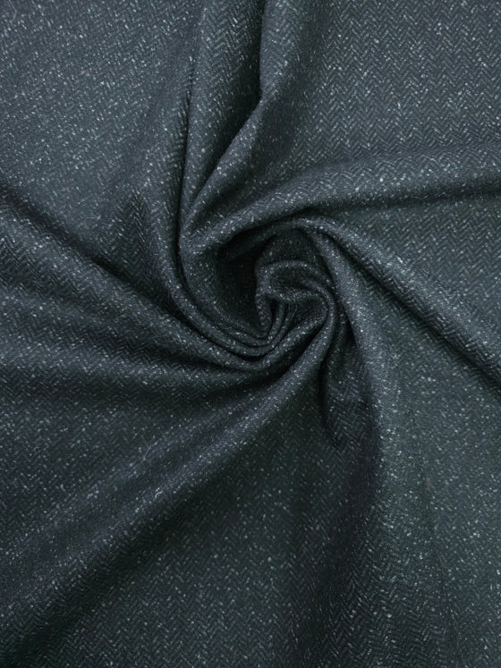 Black Speckled Herringbone Wool Suiting