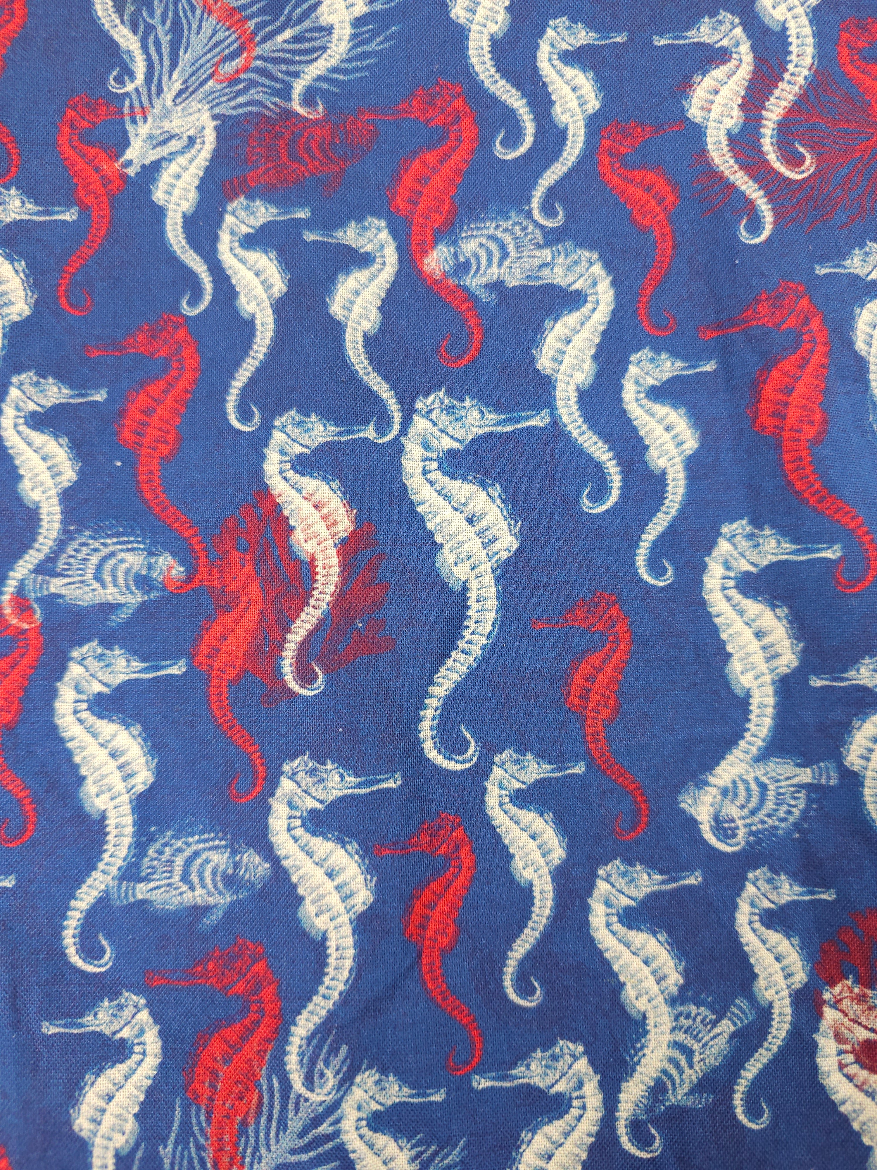 Blue/Red Retro Seahorse 100% Cotton