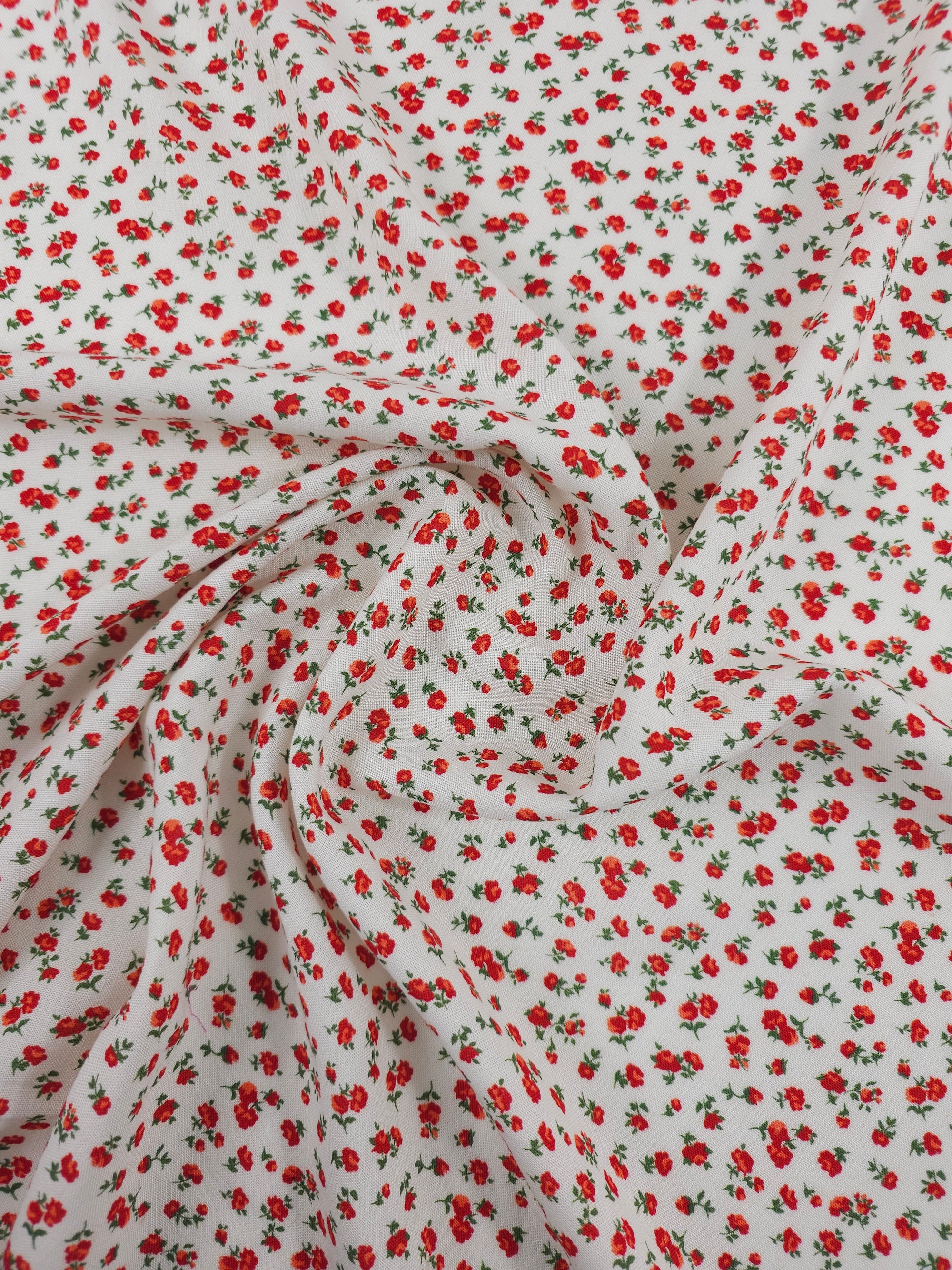 Red/White Floating Mini Rose Linen Look Viscose