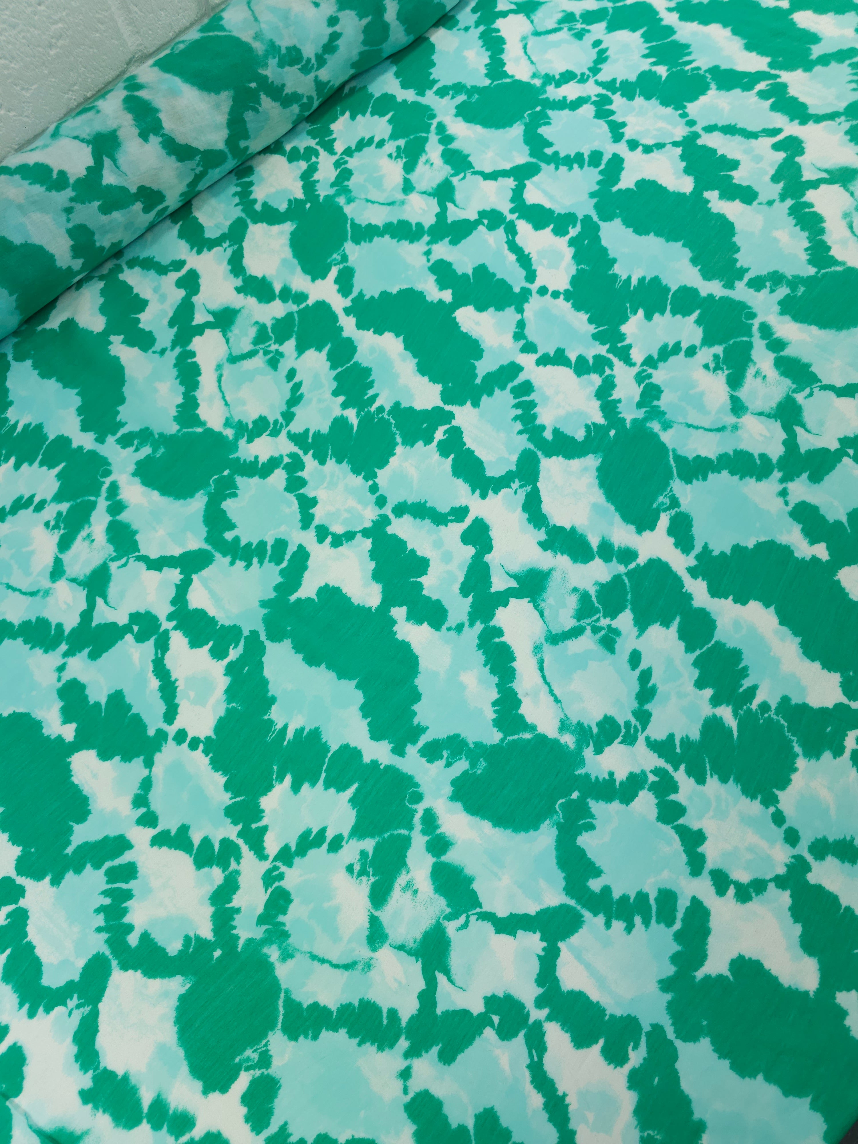 Green/Blue Smoke Splodge Viscose Voile