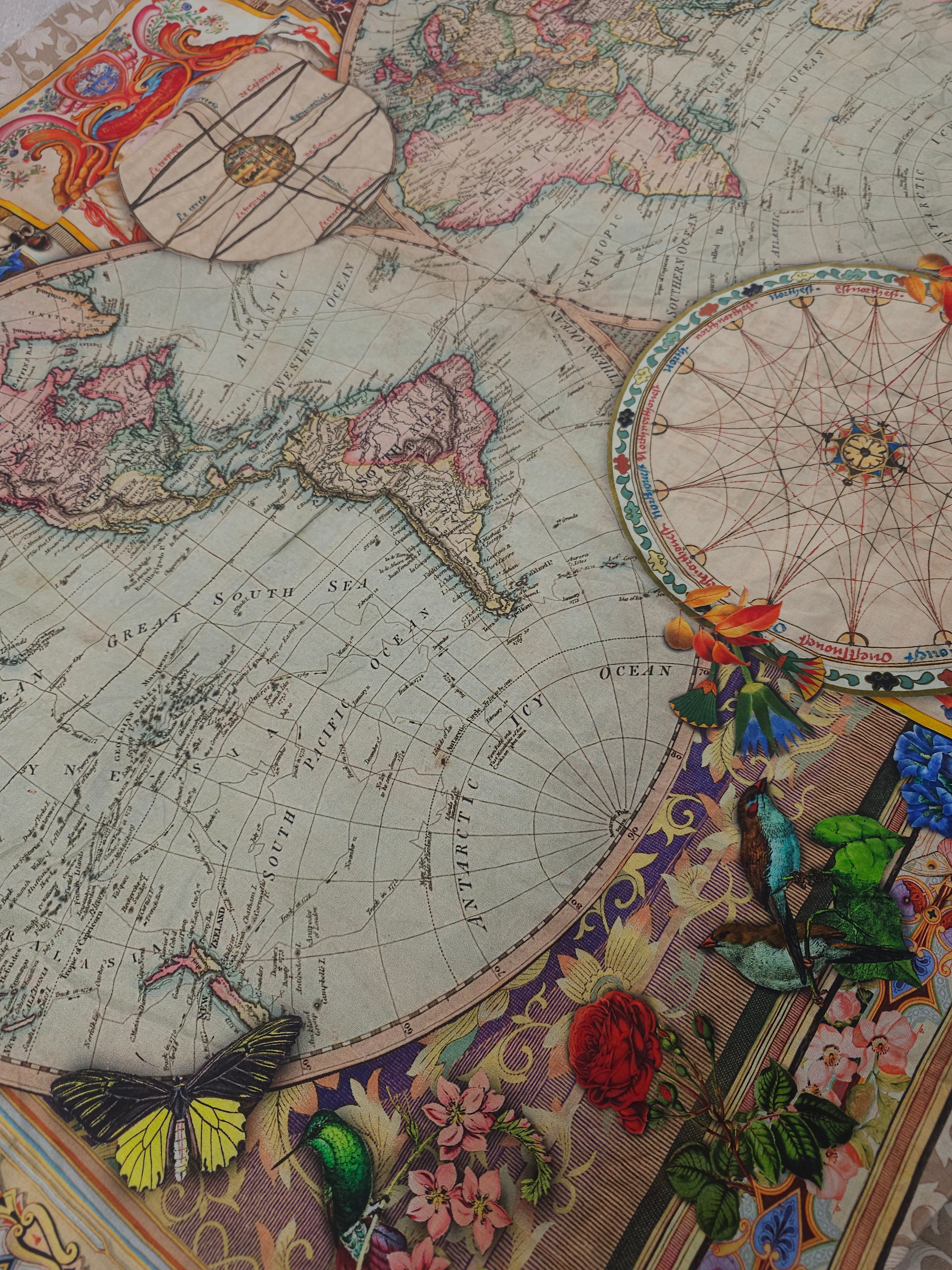 Vintage world map Cotton panels (2) - 1.8m piece