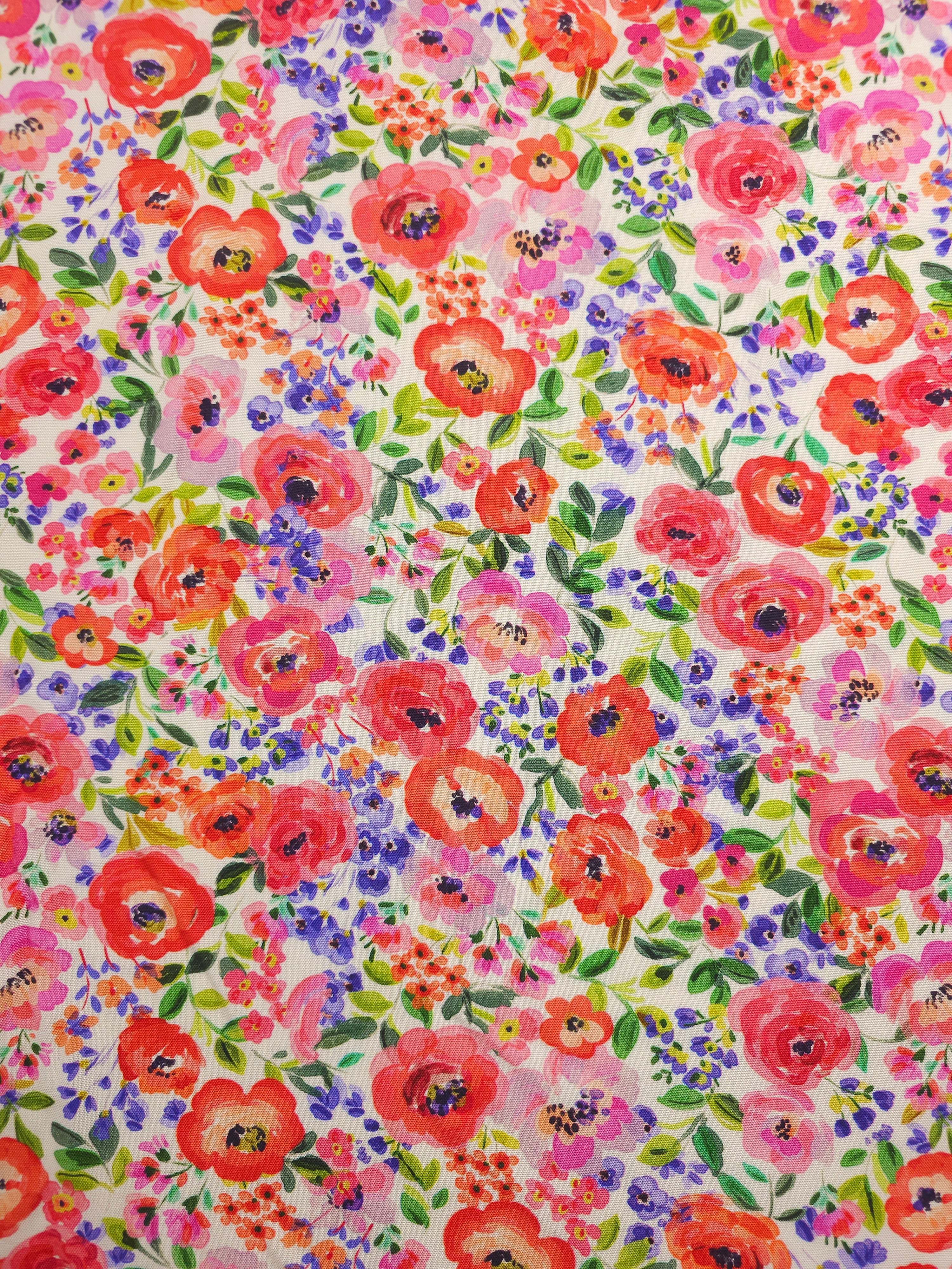 Watercolour Small Floral Bloom Viscose Challis