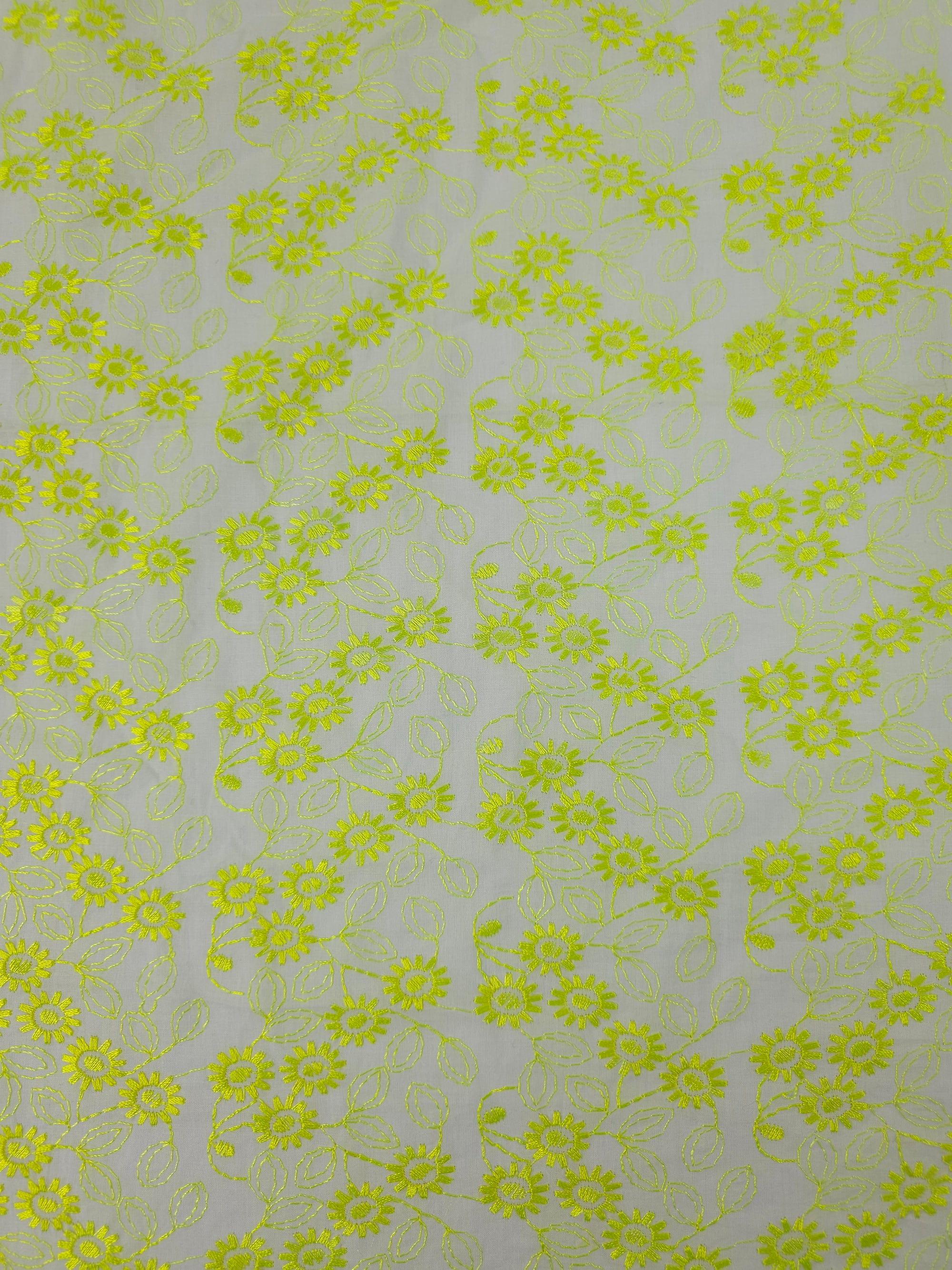 Neon Yellow Daisy Trail Fine Cotton Poplin Broderie Anglaise