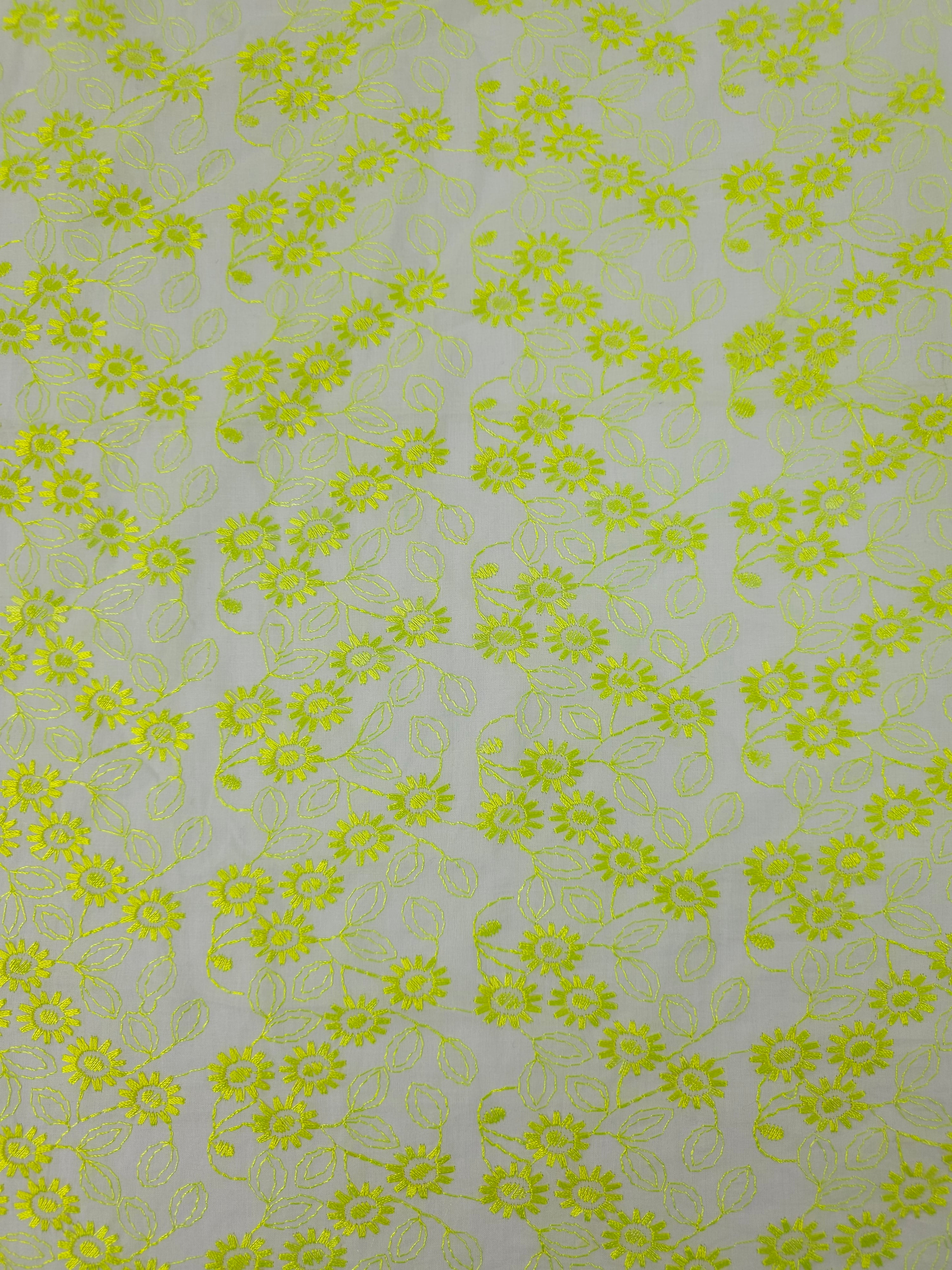 Neon Yellow Daisy Trail Fine Cotton Poplin Broderie Anglaise
