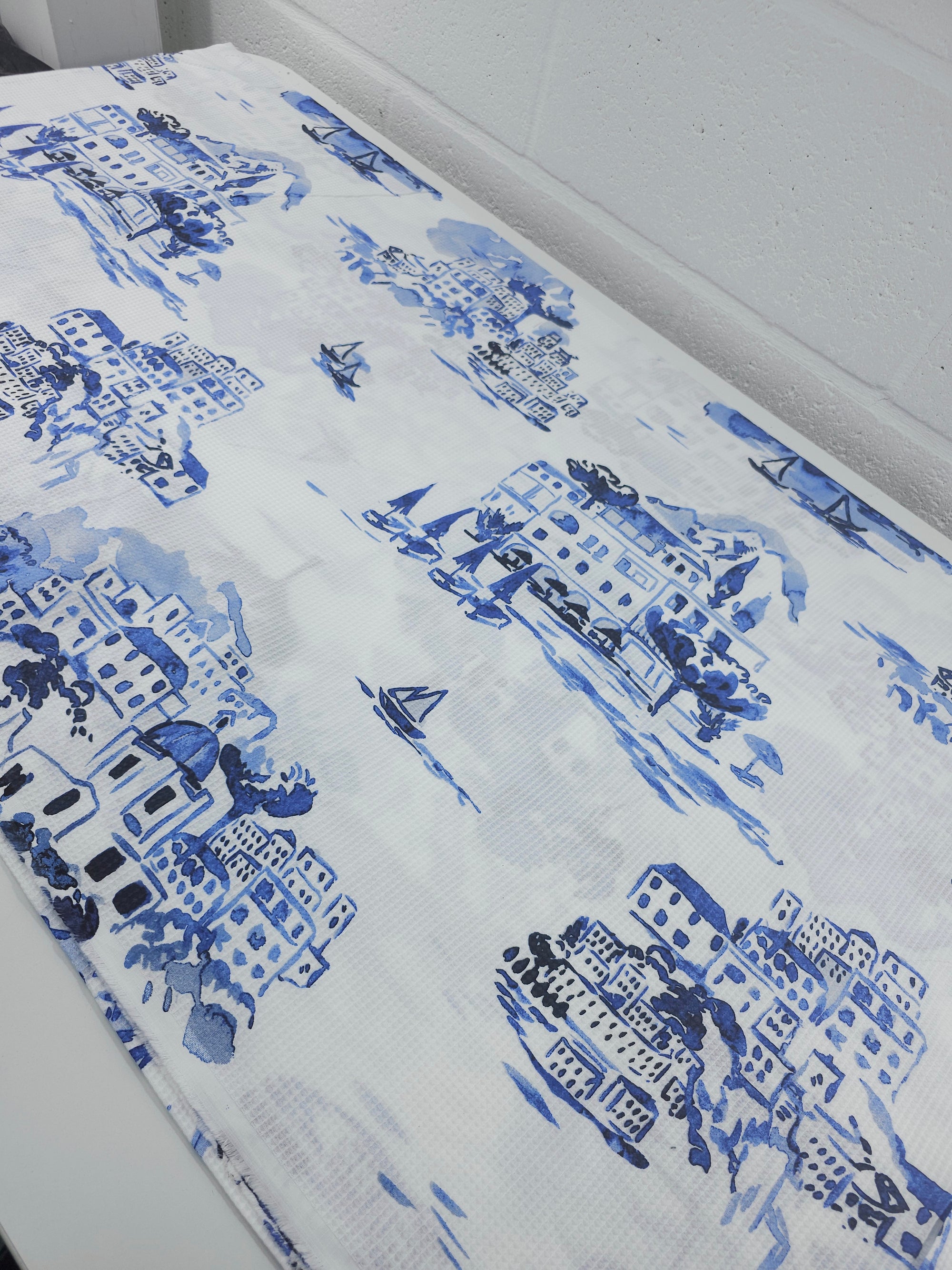 Blue/White Boat Lake Soft Waffle Cotton *EXTRA WIDE*