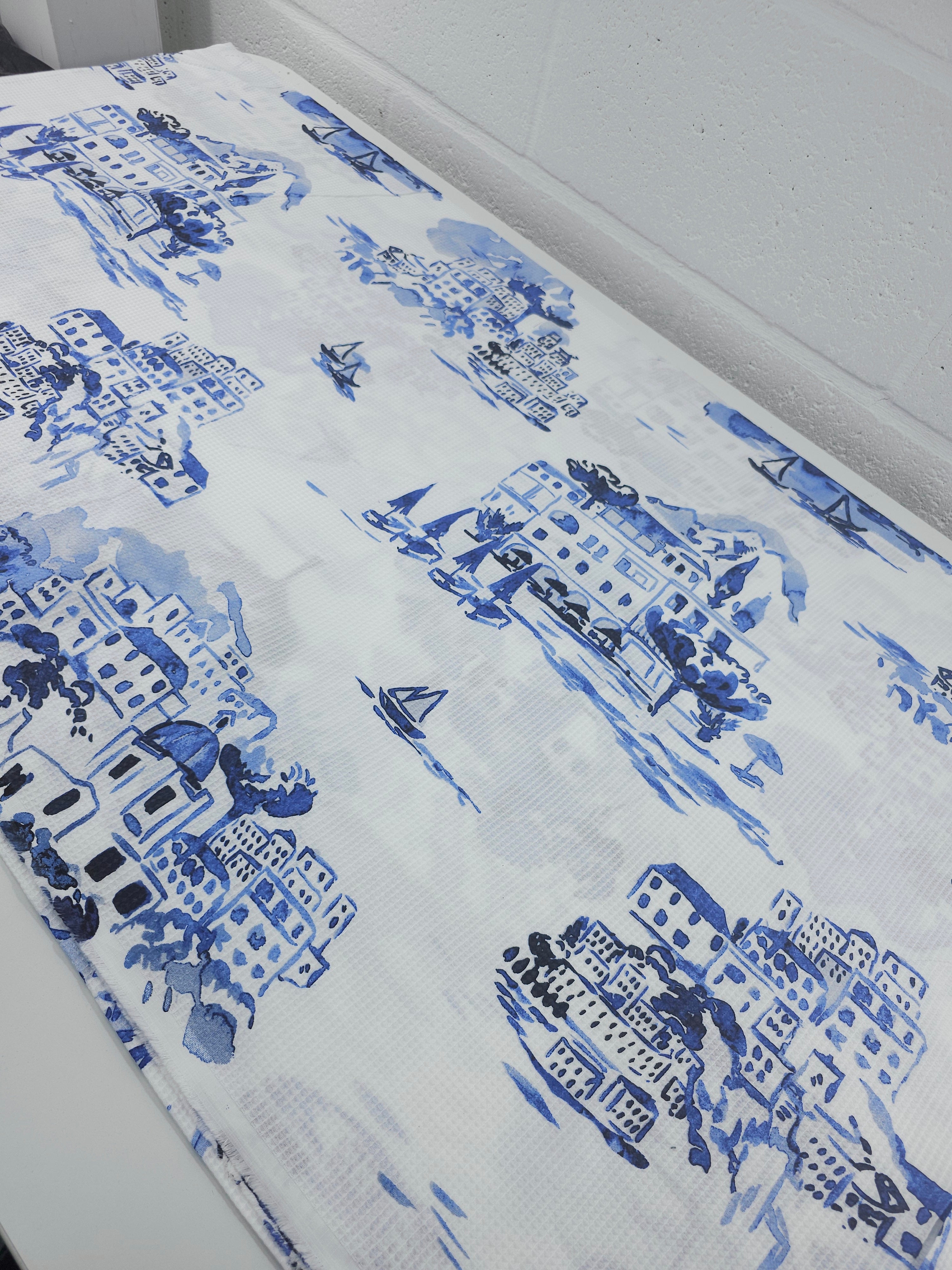 Blue/White Boat Lake Soft Waffle Cotton *EXTRA WIDE*