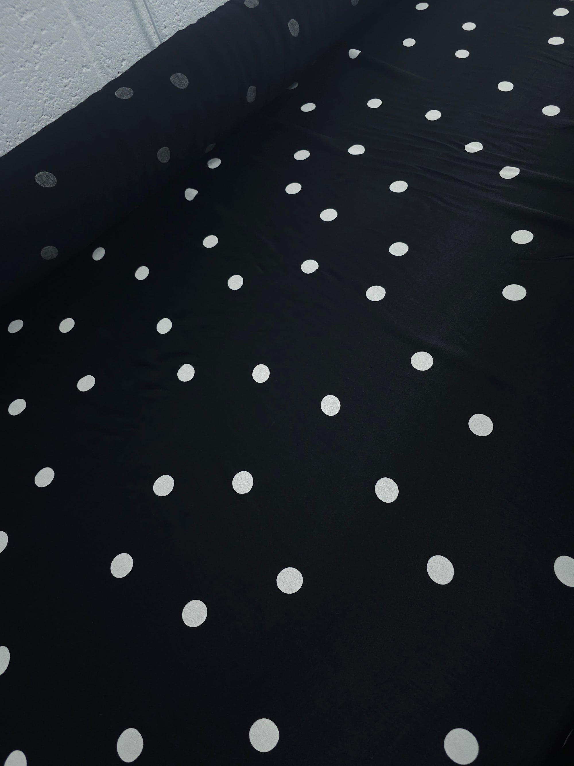 Black/White Polka Spot Viscose Satin
