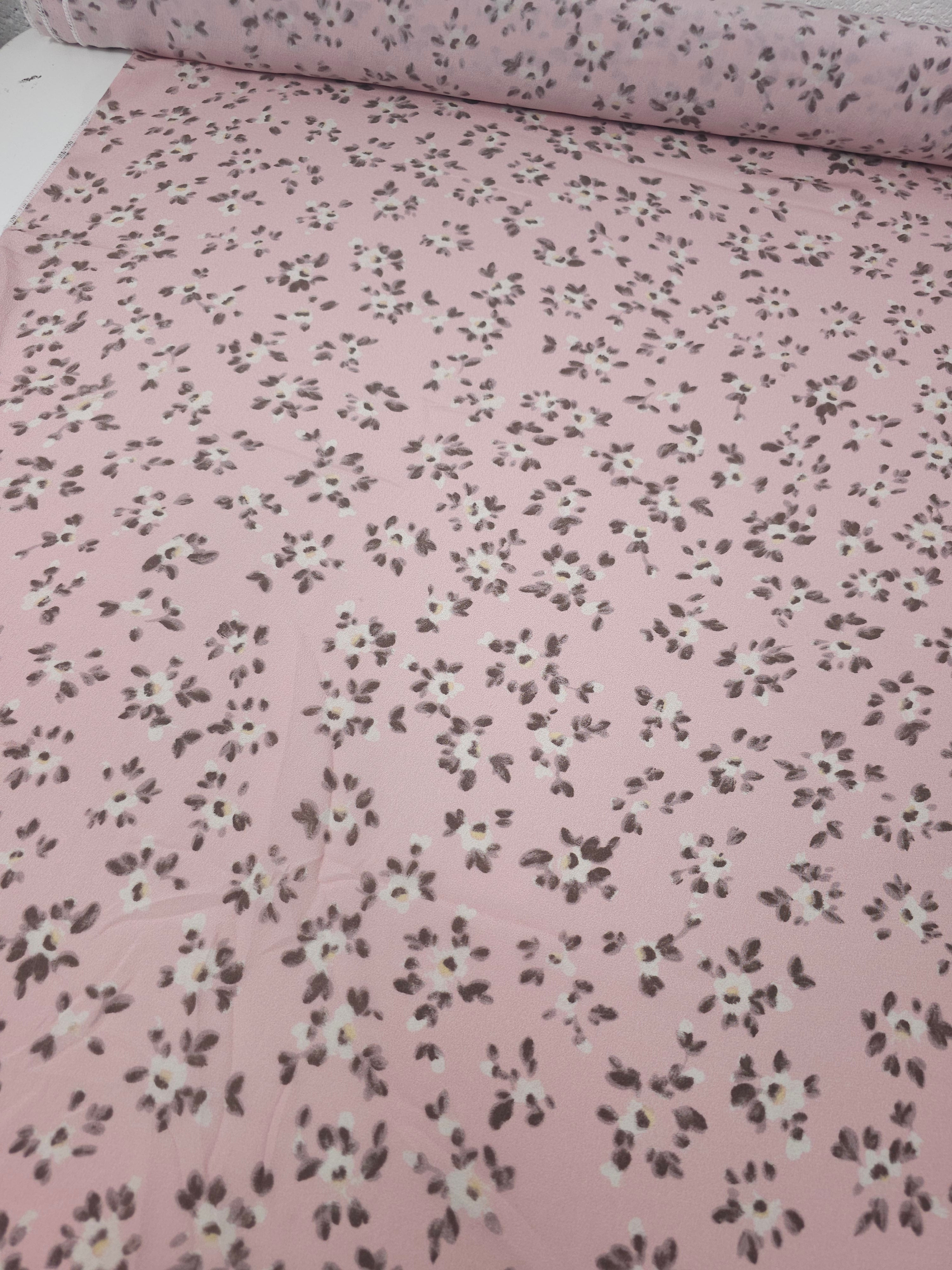 Blush Pink Vintage Floral Poly Crepe