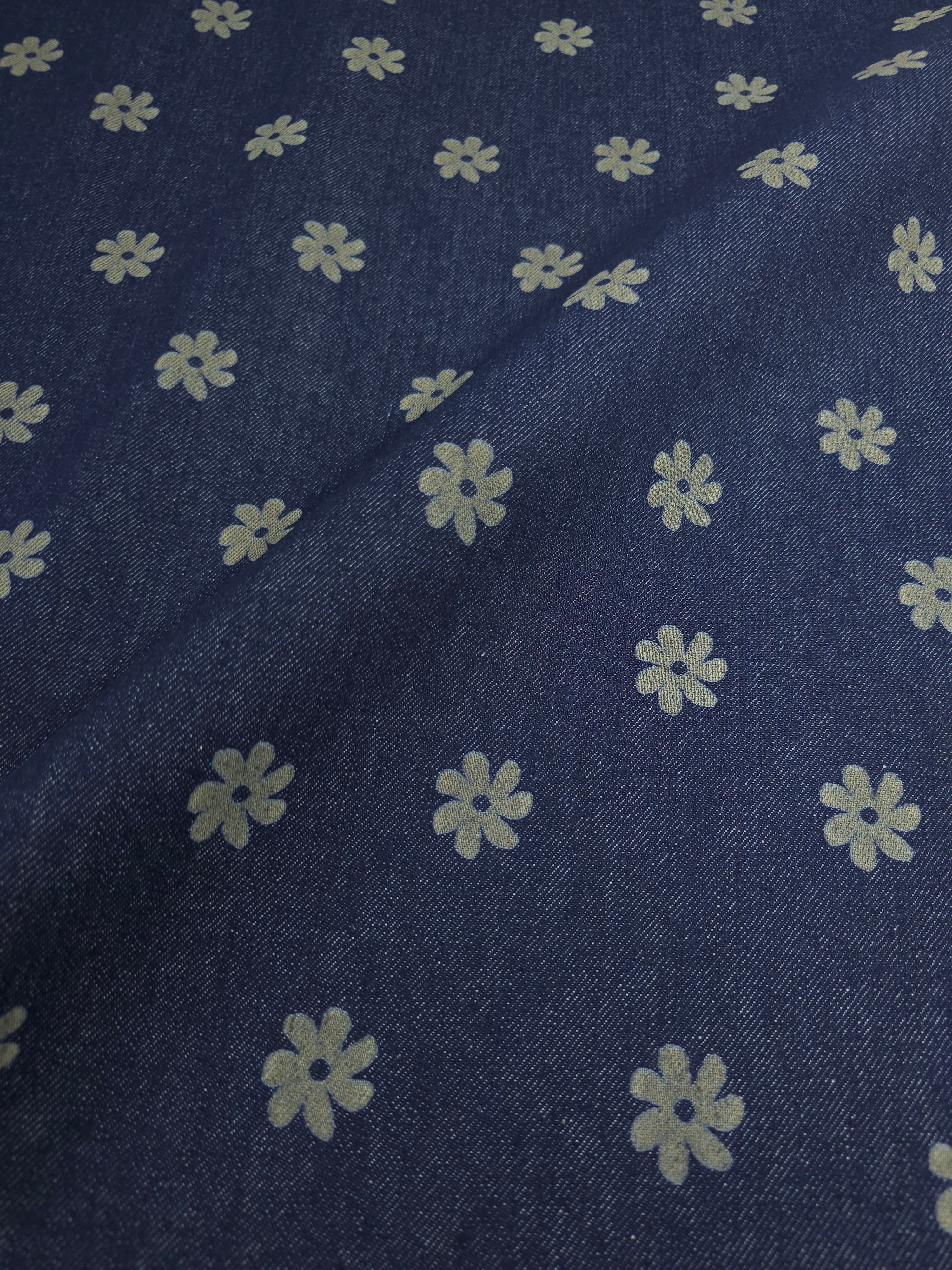 Indigo Navy Groovy Ditsy Daisy Denim