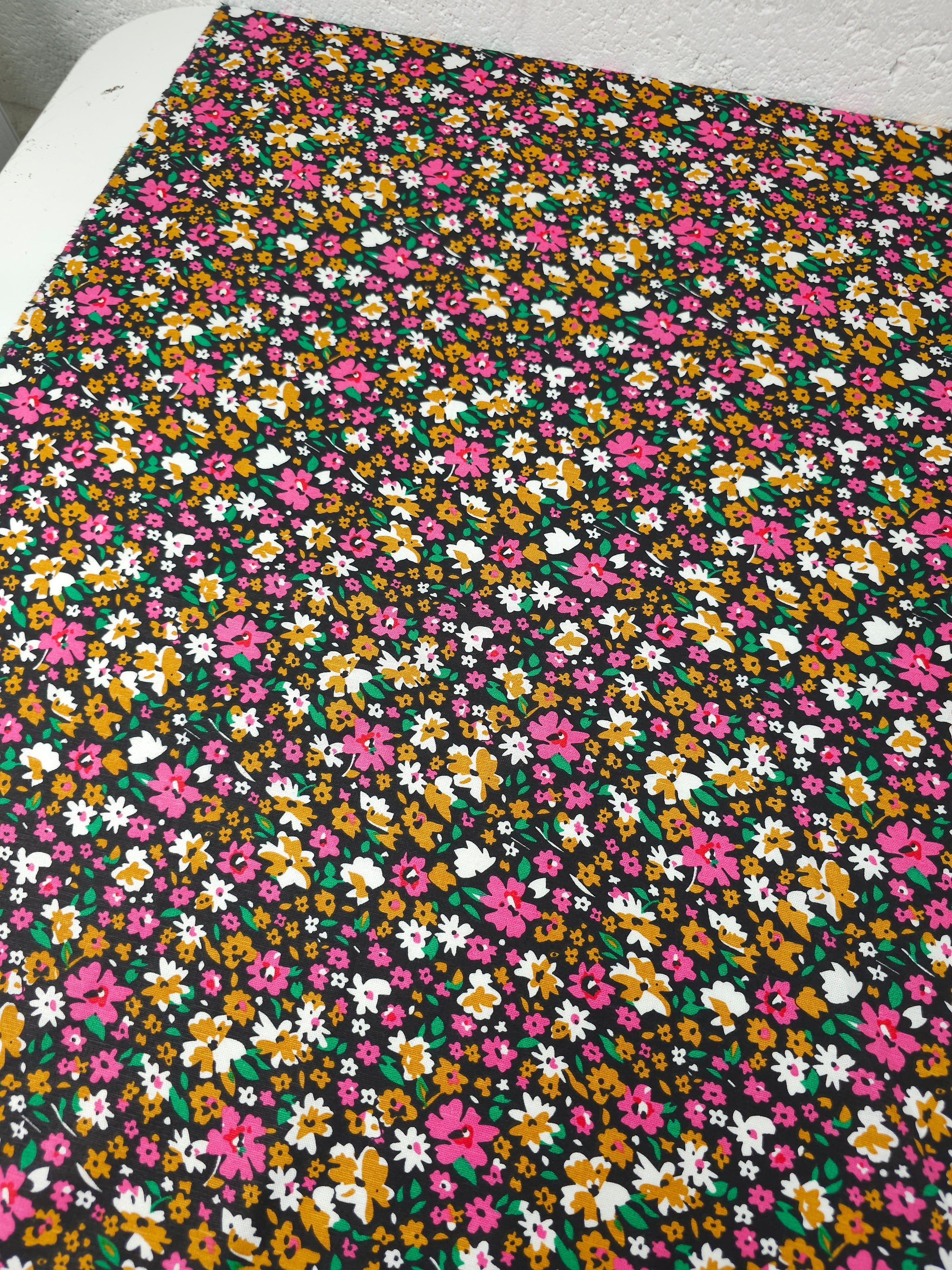 Marigold/Fuchsia Diasy Floral Party Cotton Poplin