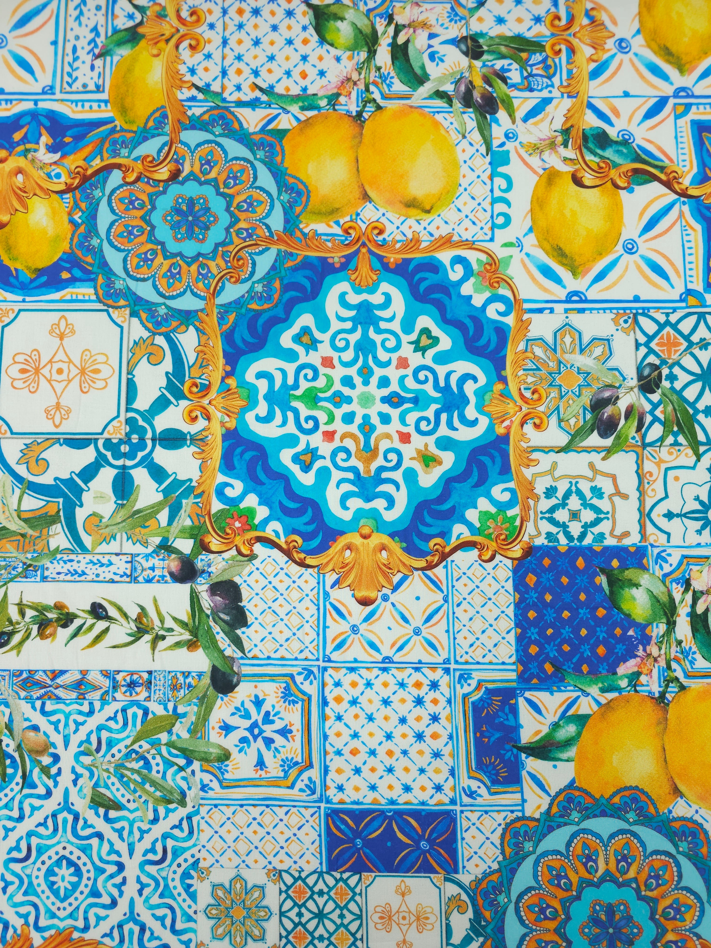 Blue Mediterranean Tile Viscose