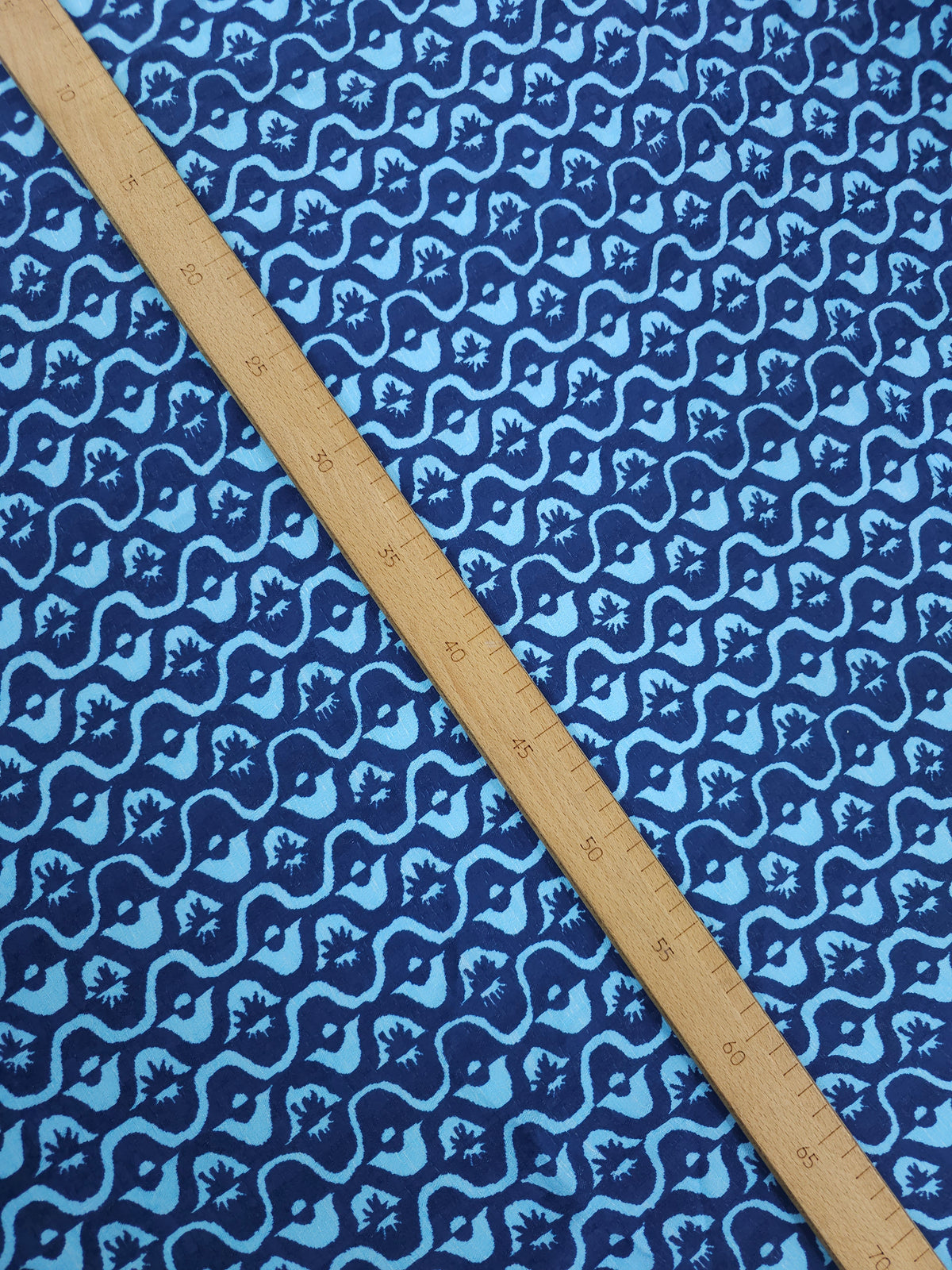 Light/Dark Blue Doodle Sun Wave Crinkle Viscose