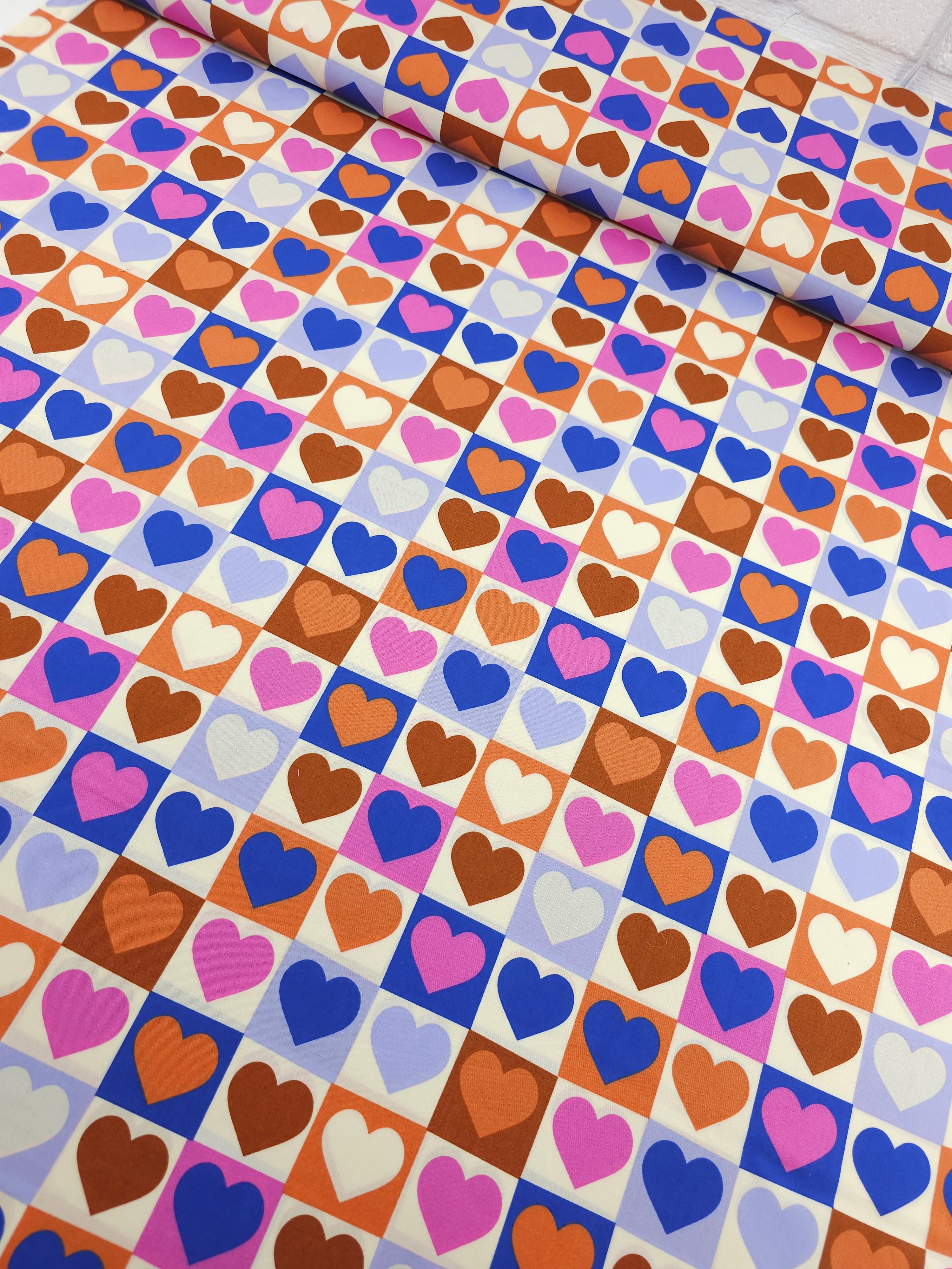 Cool Checkerboard Hearts 100% Cotton 57"