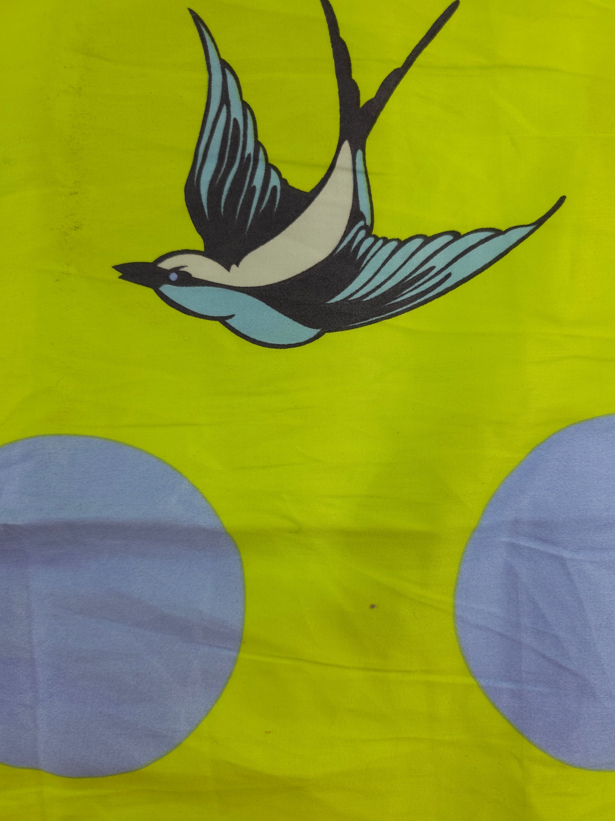 Lime/Powder Blue Free Fall Bird Polka Cotton Sateen - 1.40m Piece