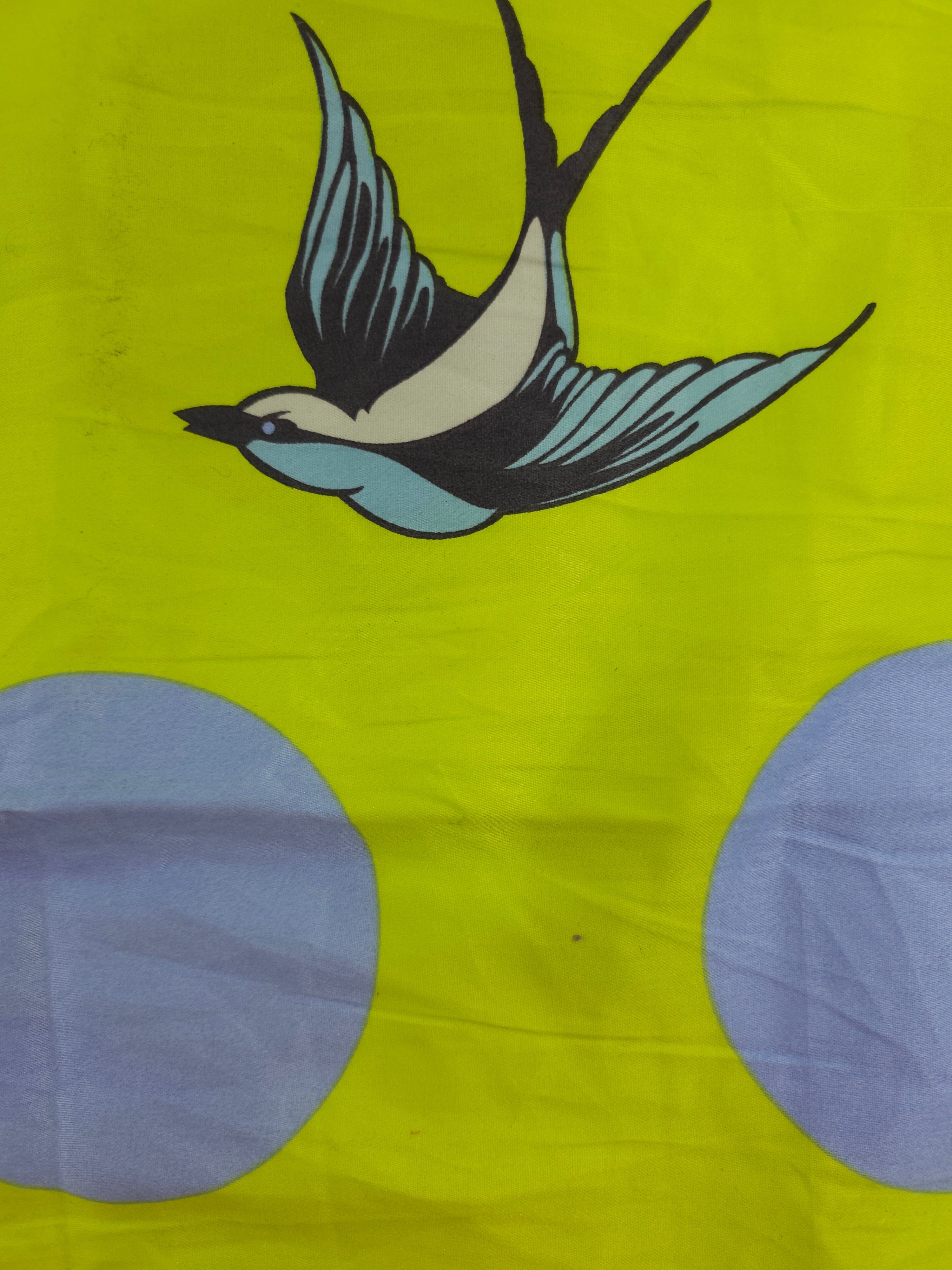 Lime/Powder Blue Free Fall Bird Polka Cotton Sateen - 1.40m Piece