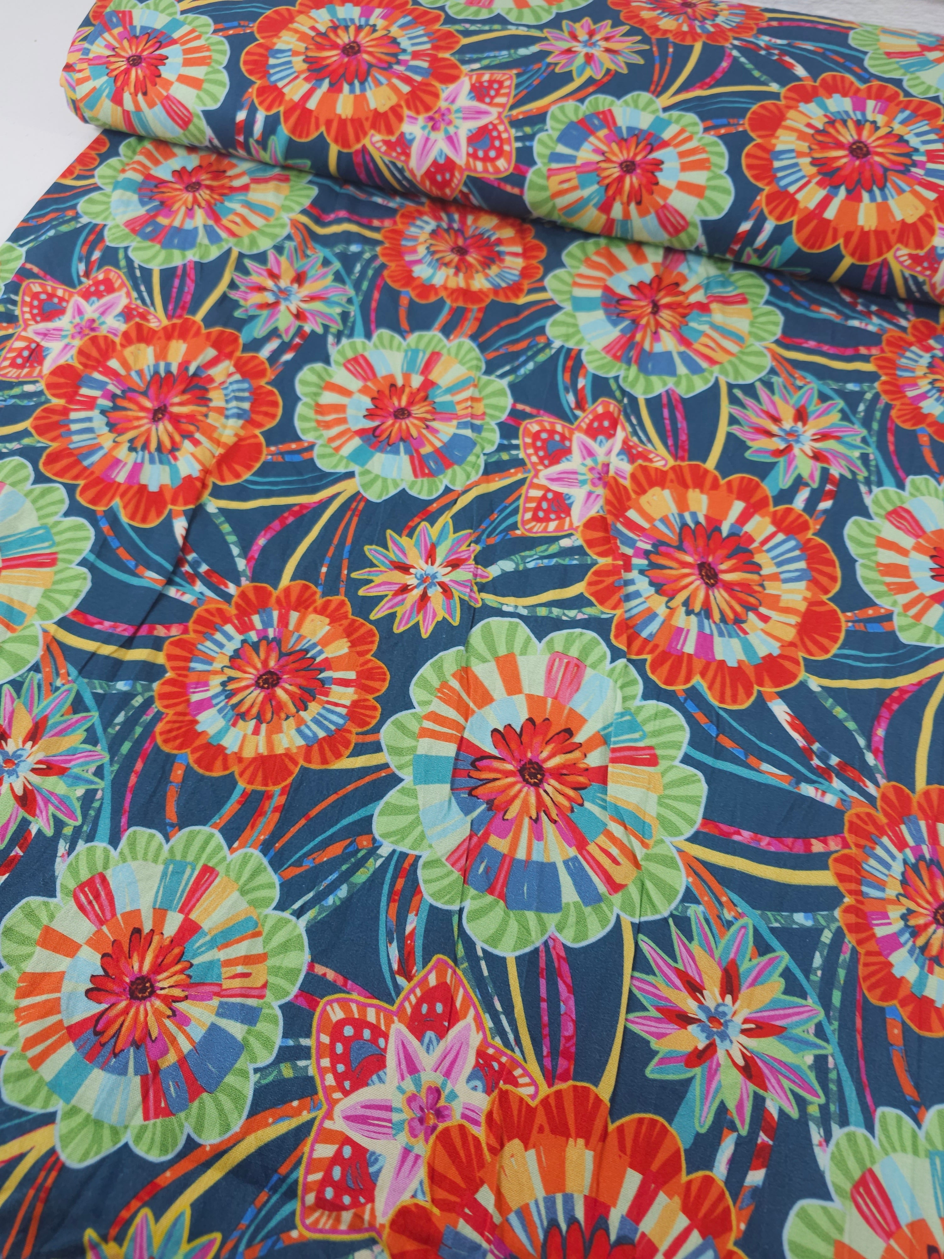 Petrol Blue Mandala Festival 100% Cotton - Odile Bailloeul