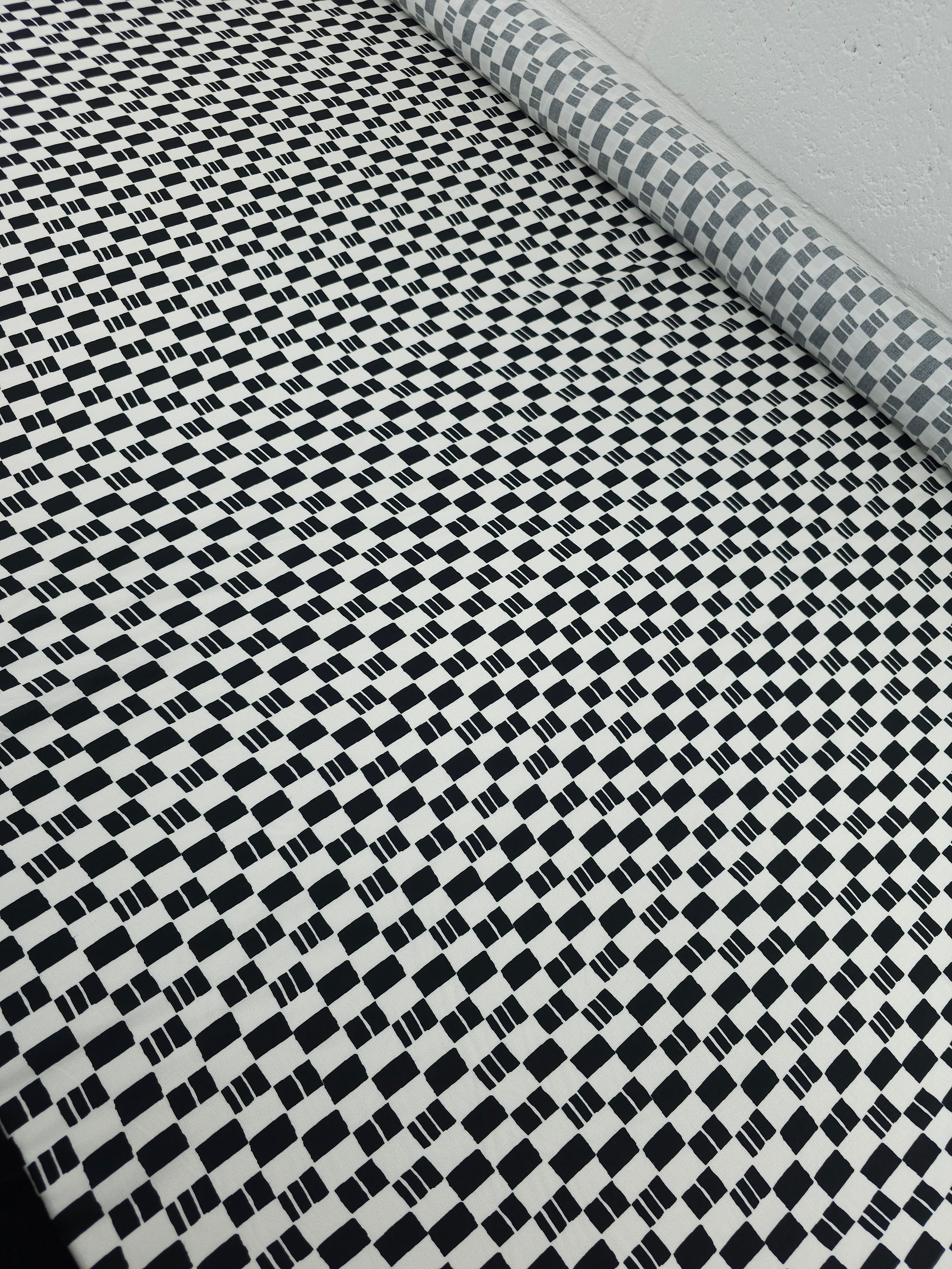 Off-White/Black Checkerboard Viscose Challis